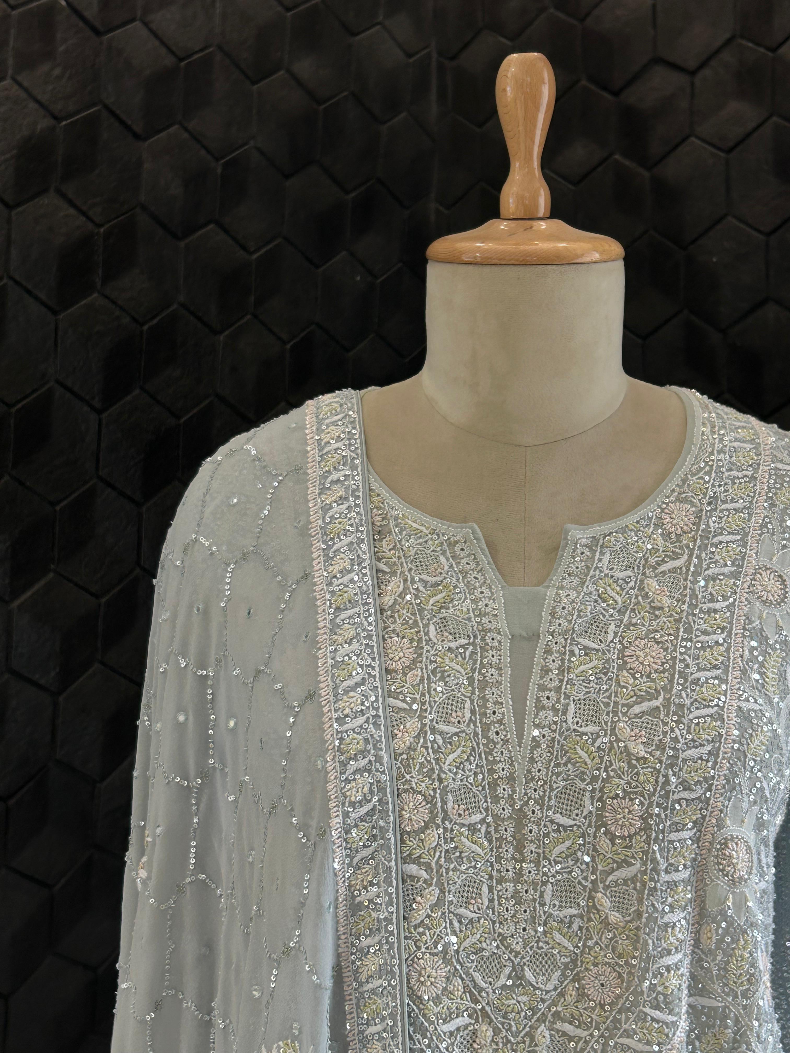 Blue Georgette Chikankari Kurta Set