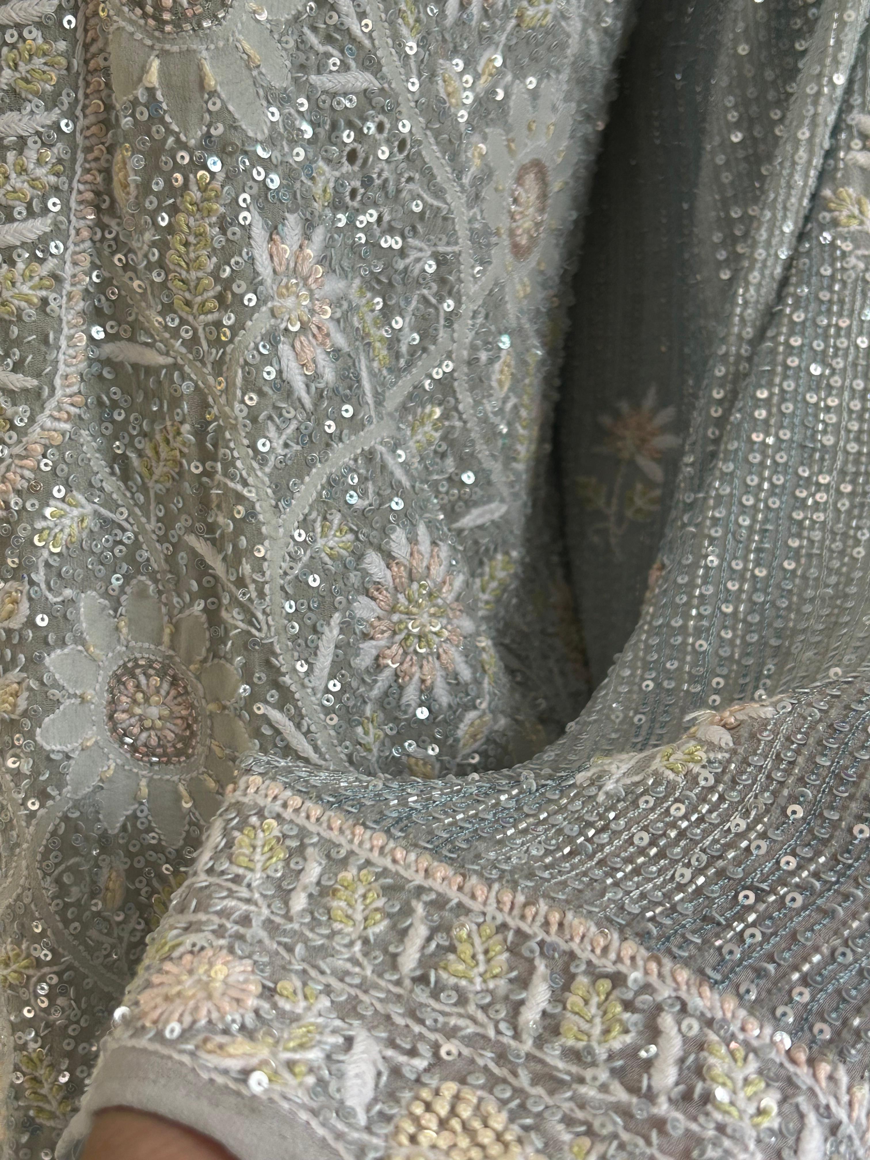 Blue Georgette Chikankari Kurta Set