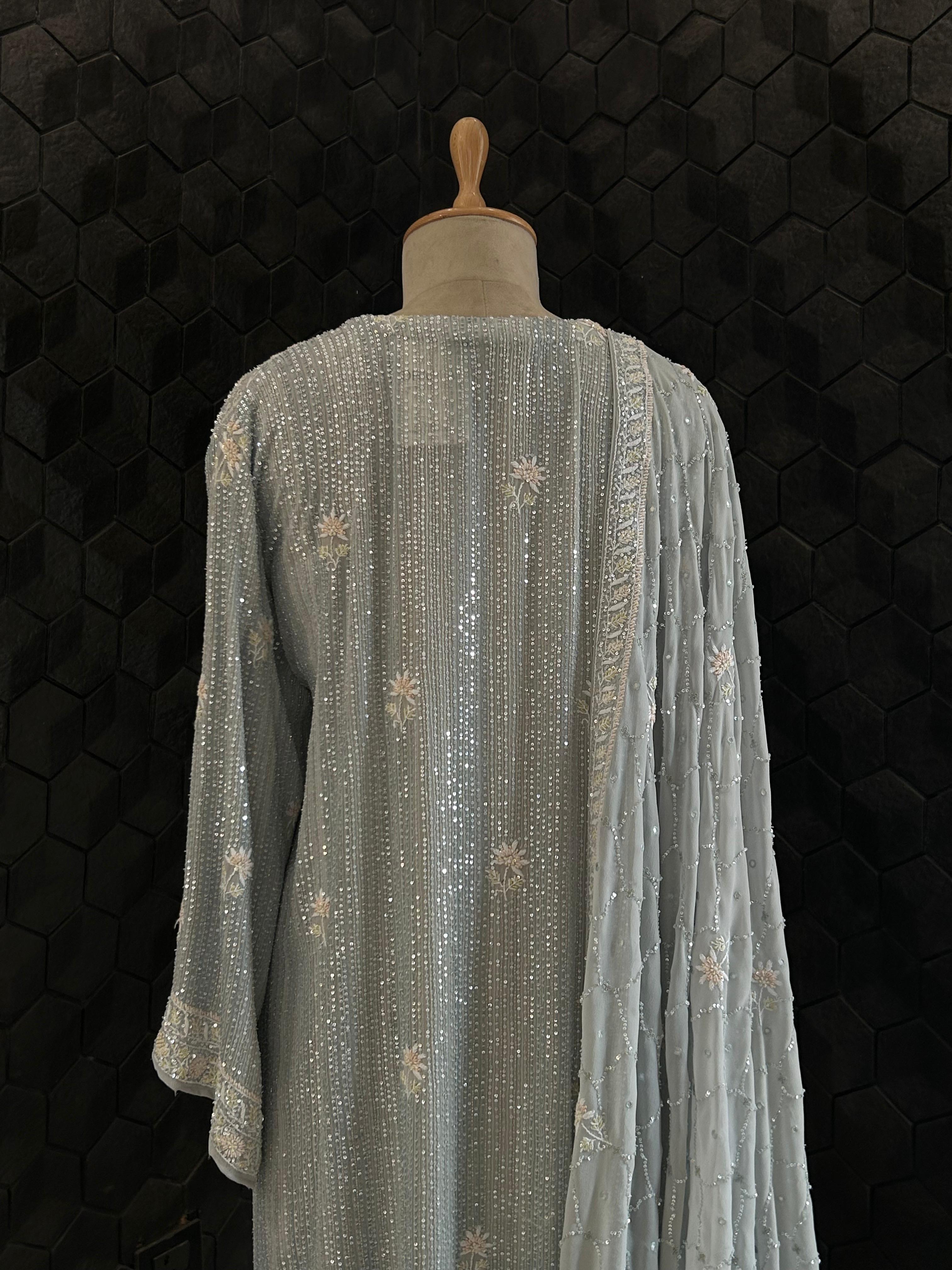 Blue Georgette Chikankari Kurta Set