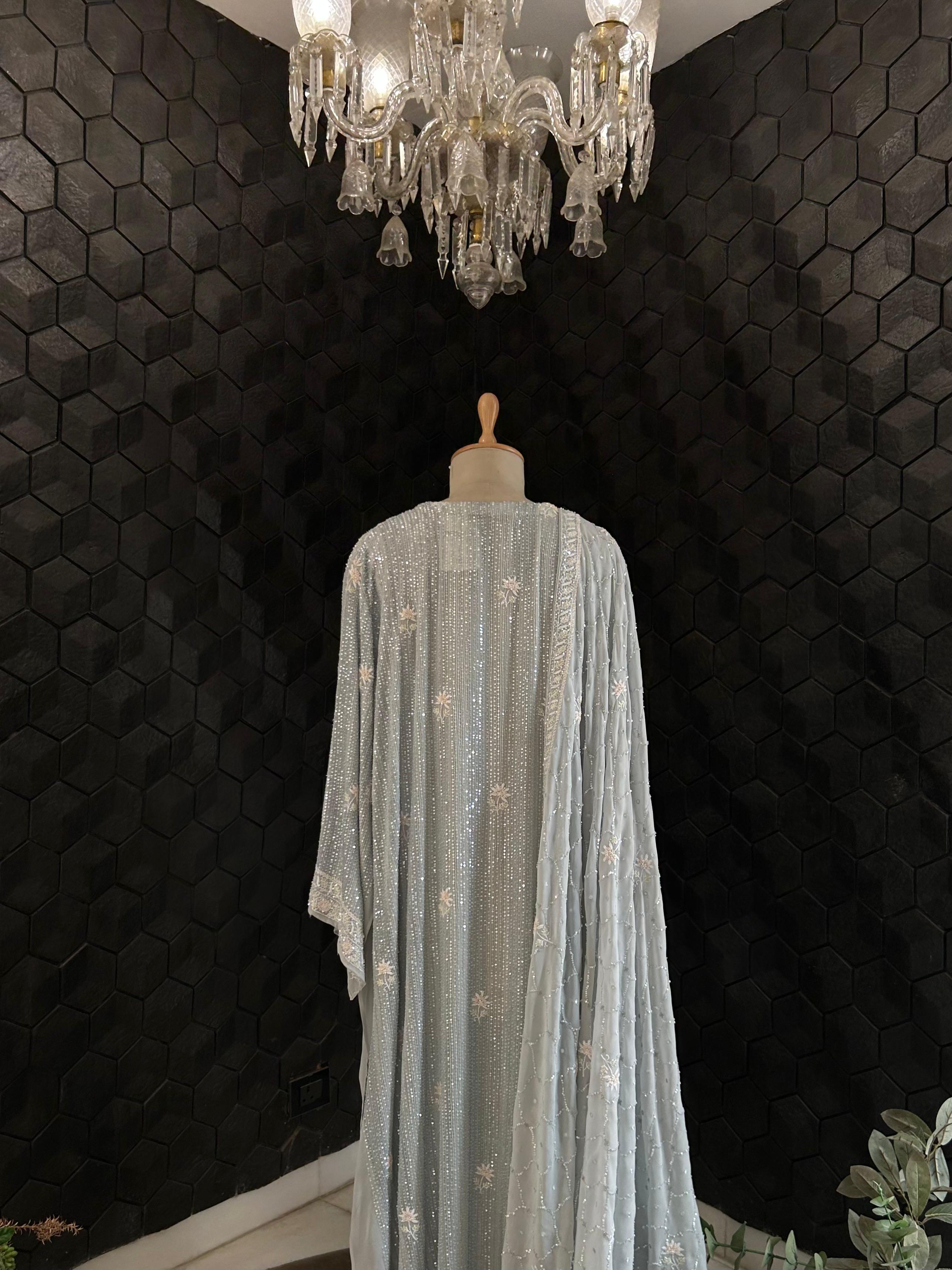 Blue Georgette Chikankari Kurta Set