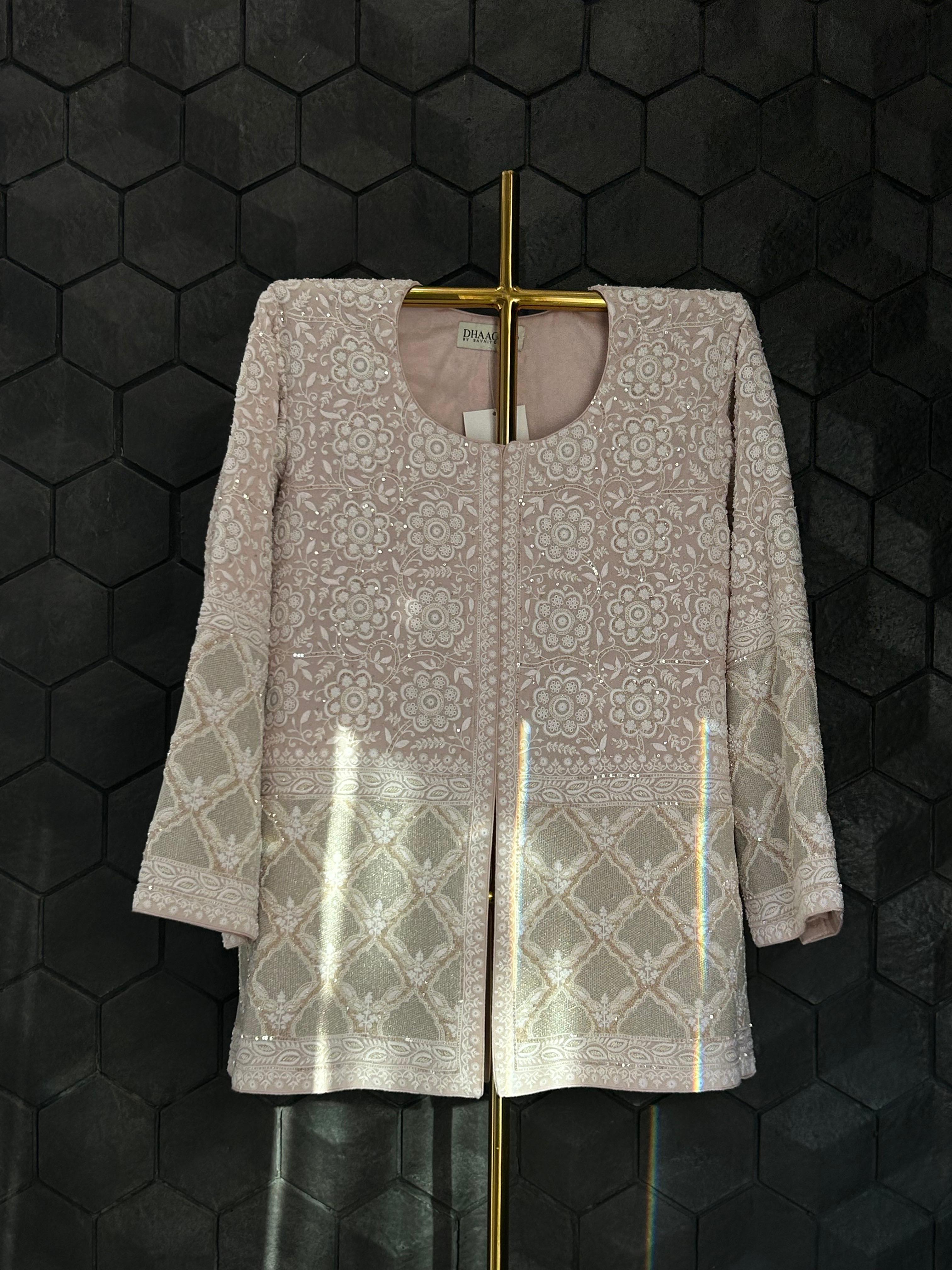 Pink Georgette Chikankari Gilet-Set