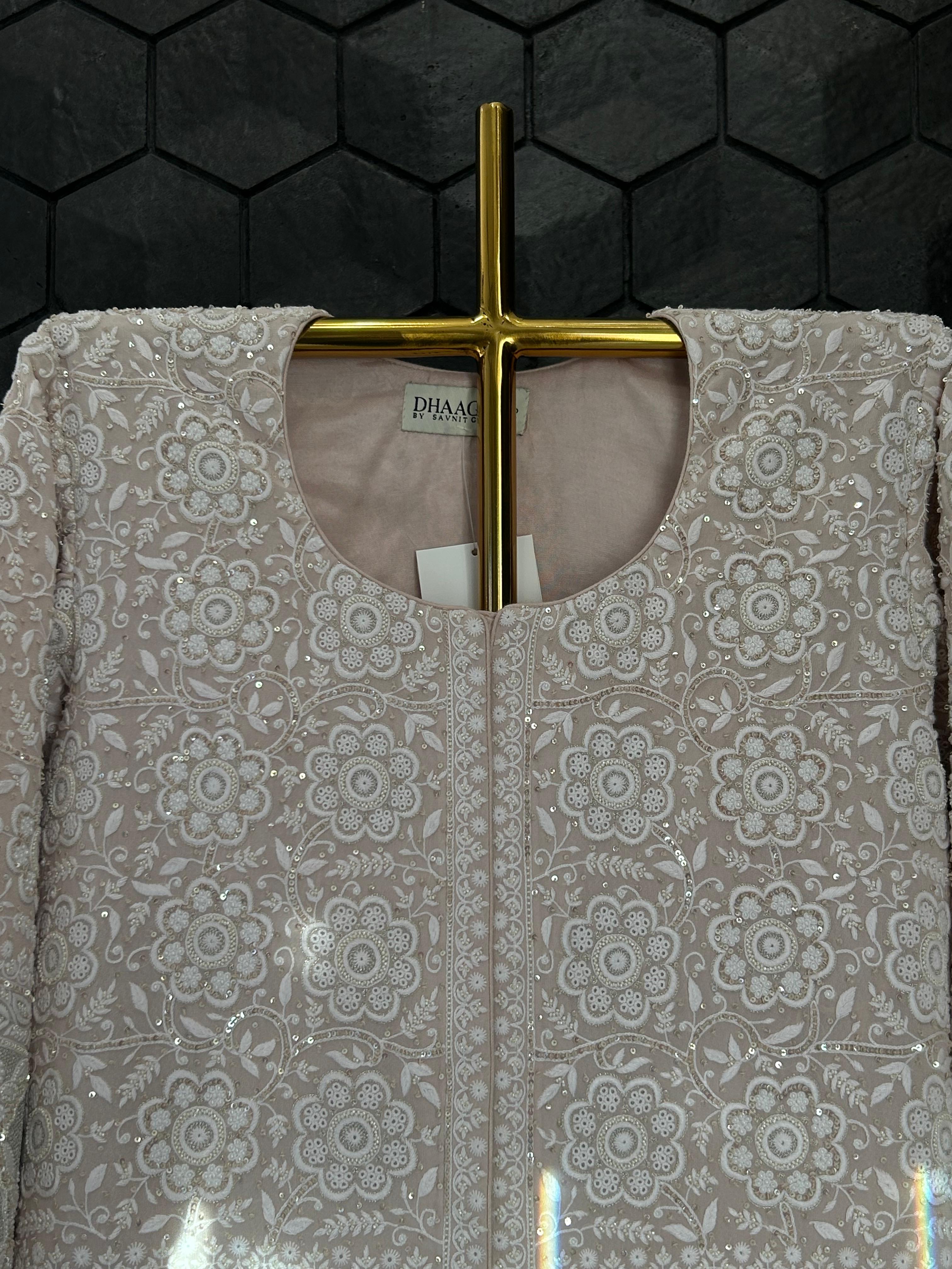 Pink Georgette Chikankari Gilet-Set