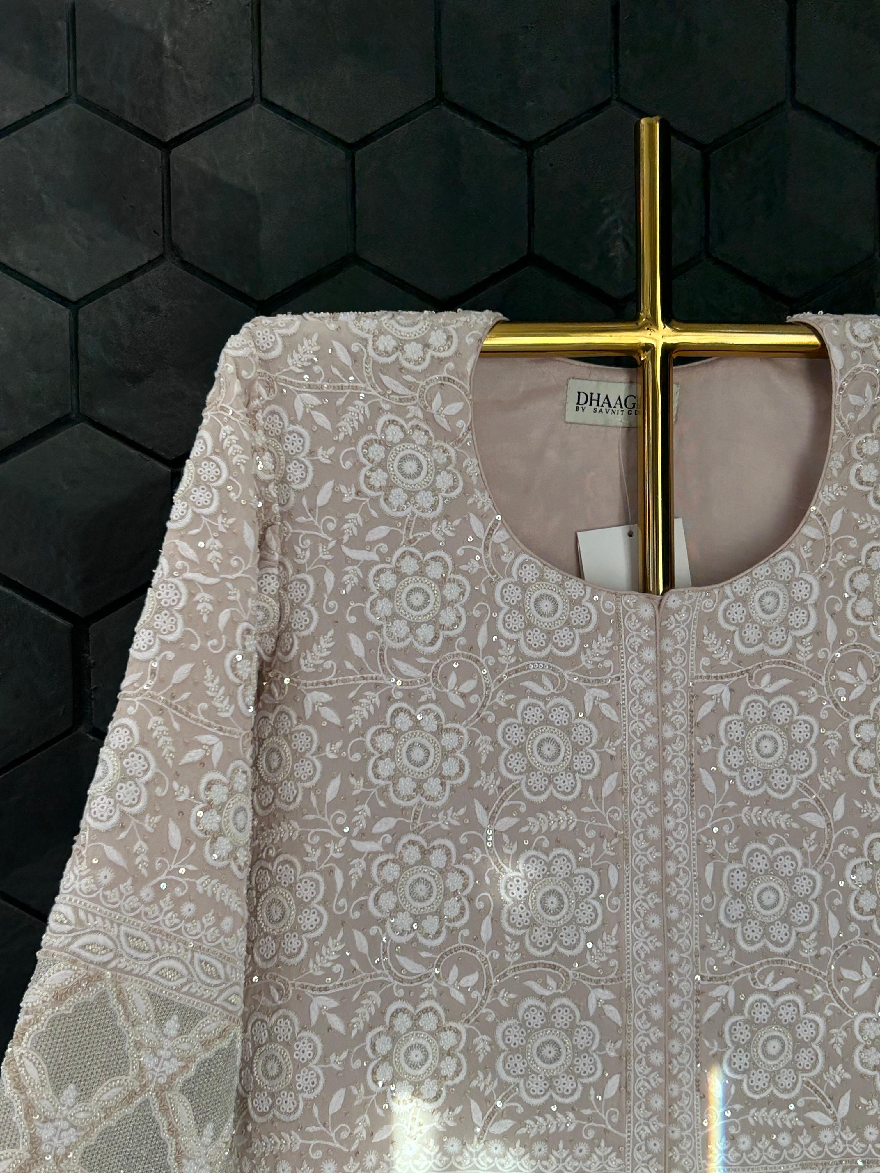 Pink Georgette Chikankari Gilet-Set