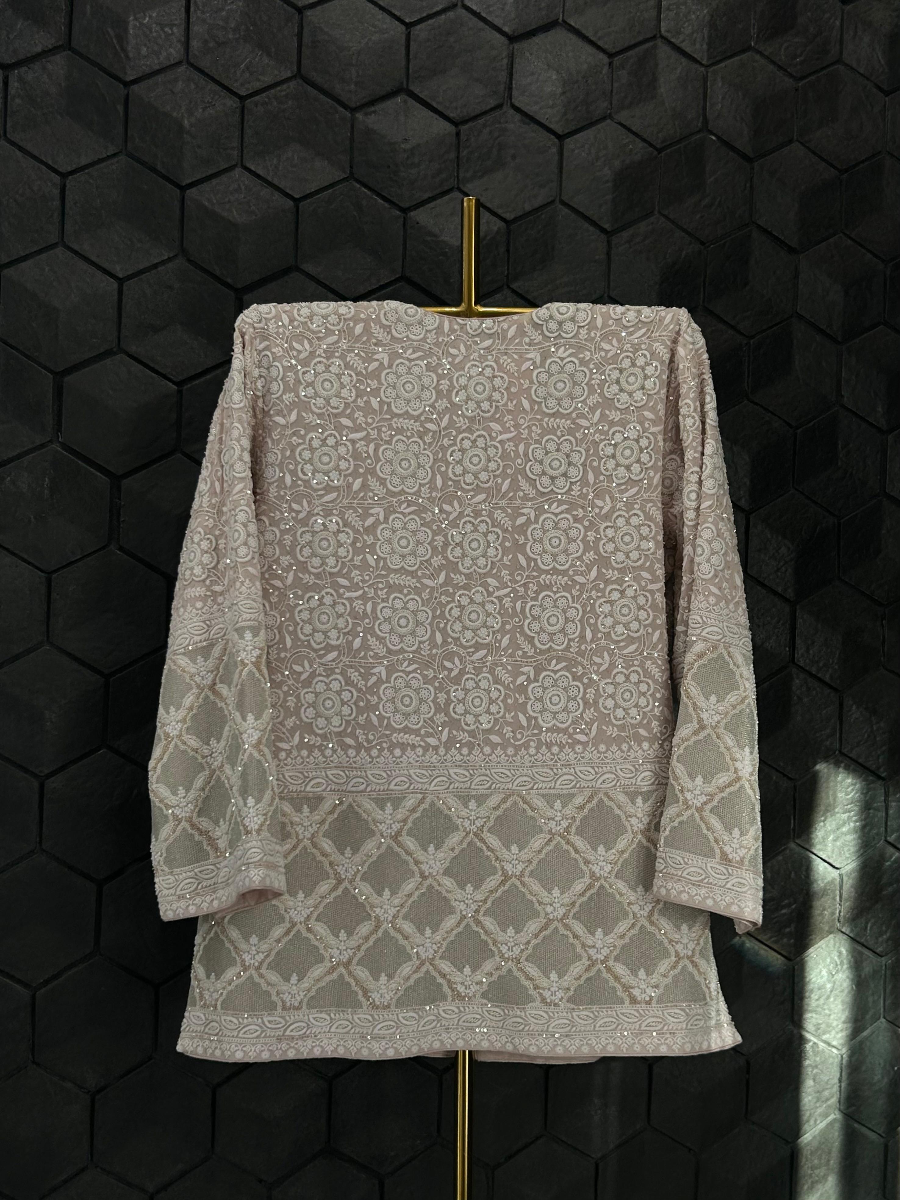 Pink Georgette Chikankari Gilet-Set