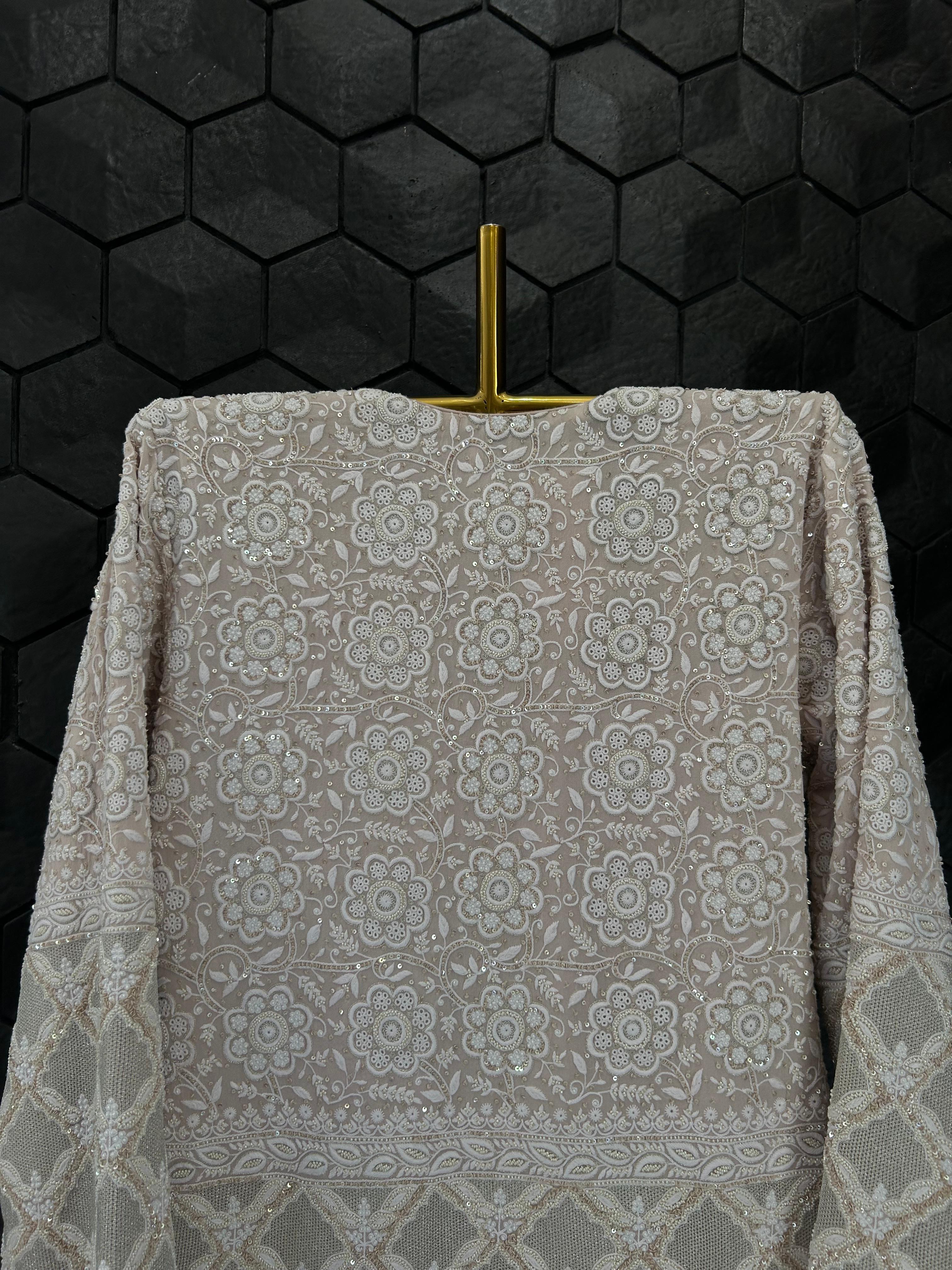 Pink Georgette Chikankari Gilet-Set