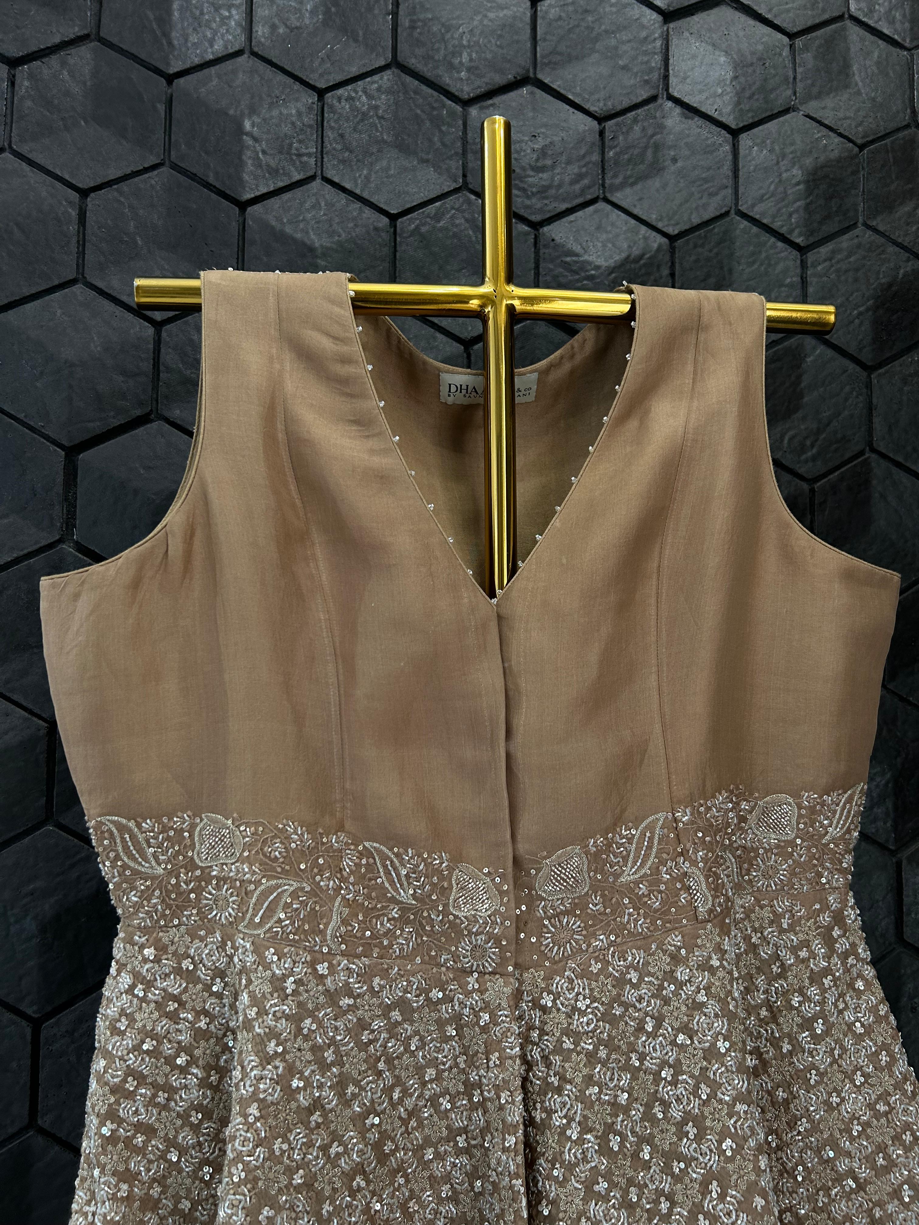 Brown Organza Chikankari Sharara Set