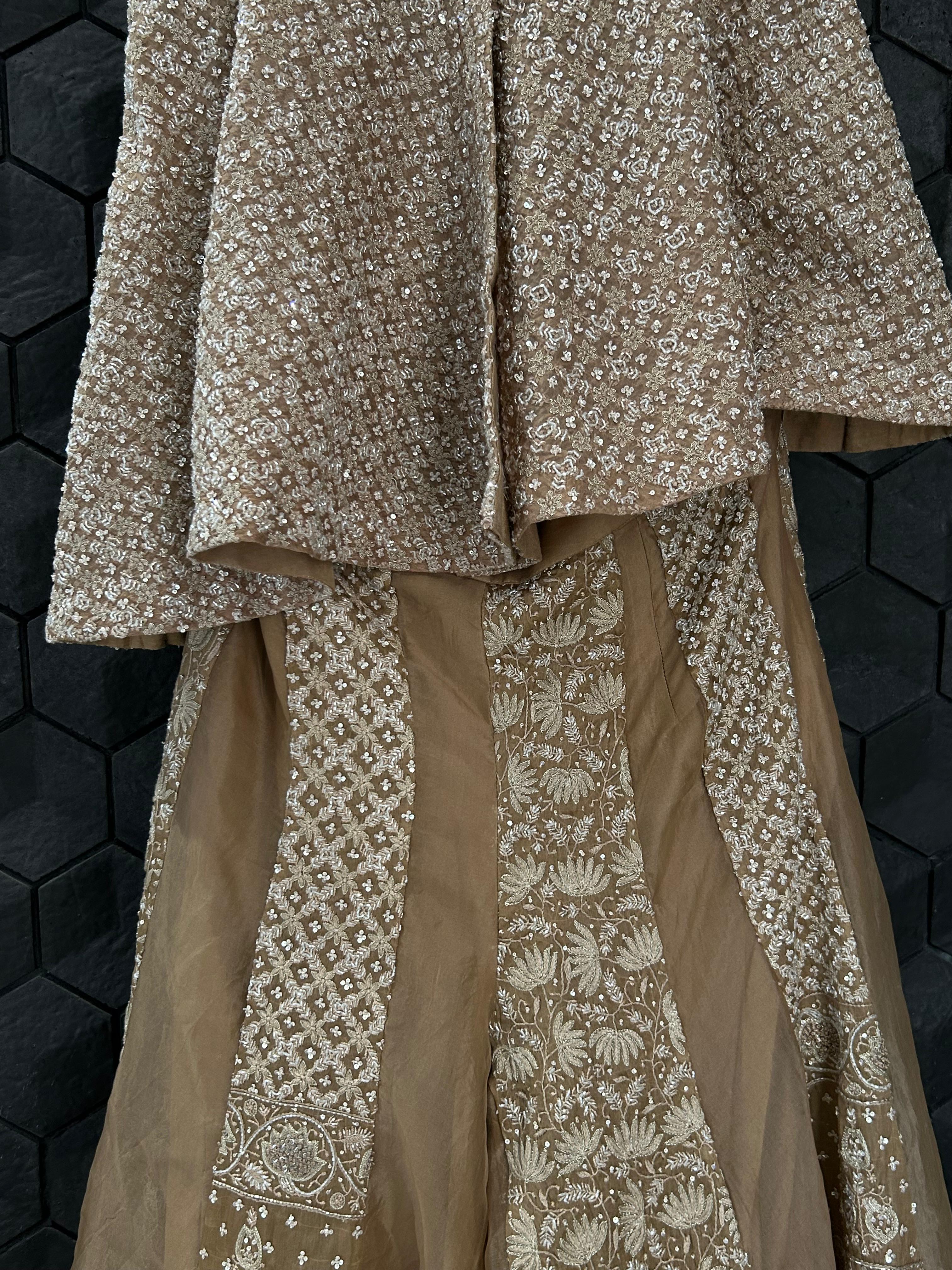 Brown Organza Chikankari Sharara Set