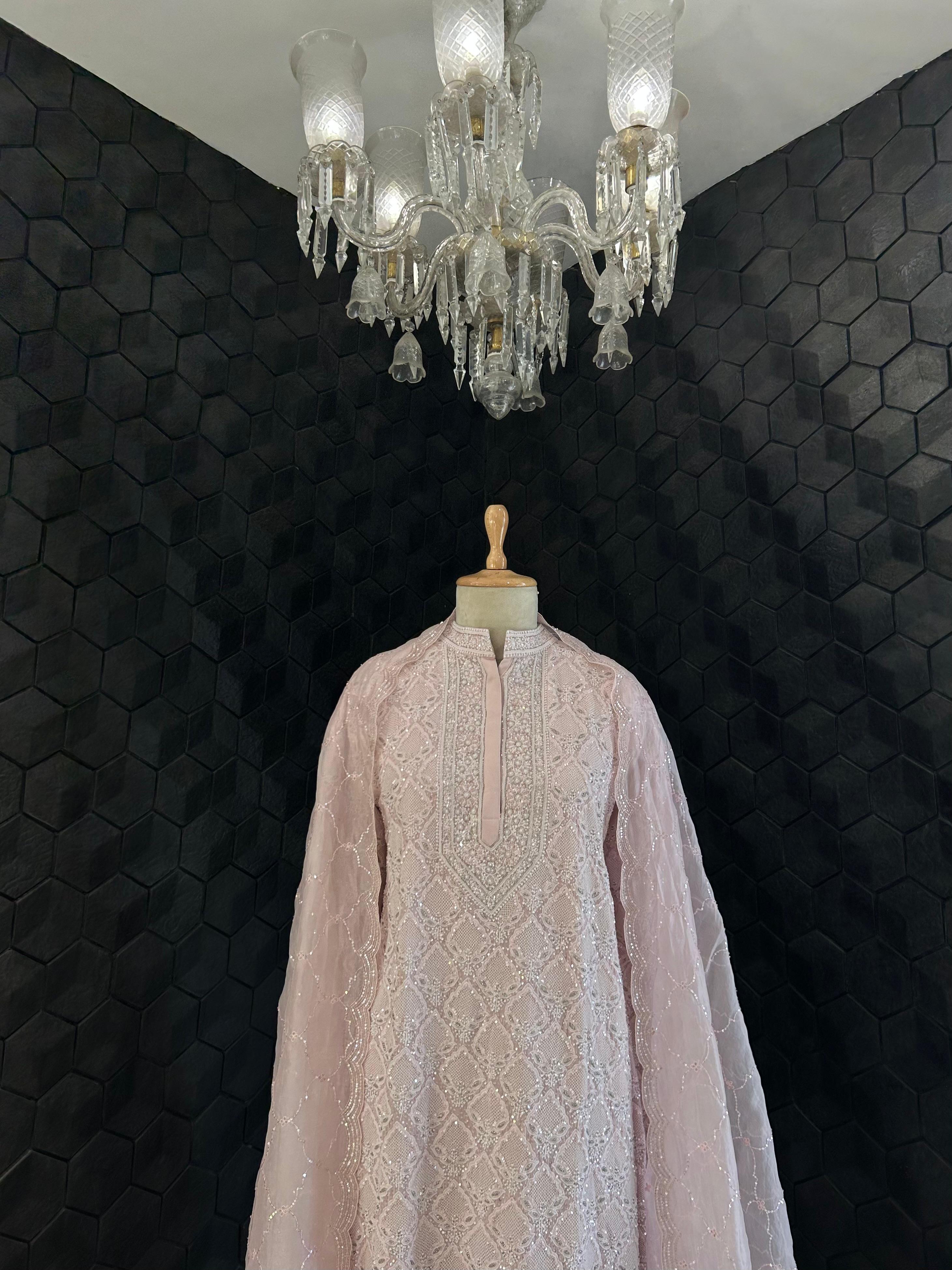 Signature Jaali booti Pink Georgette Chikankari Suit Set