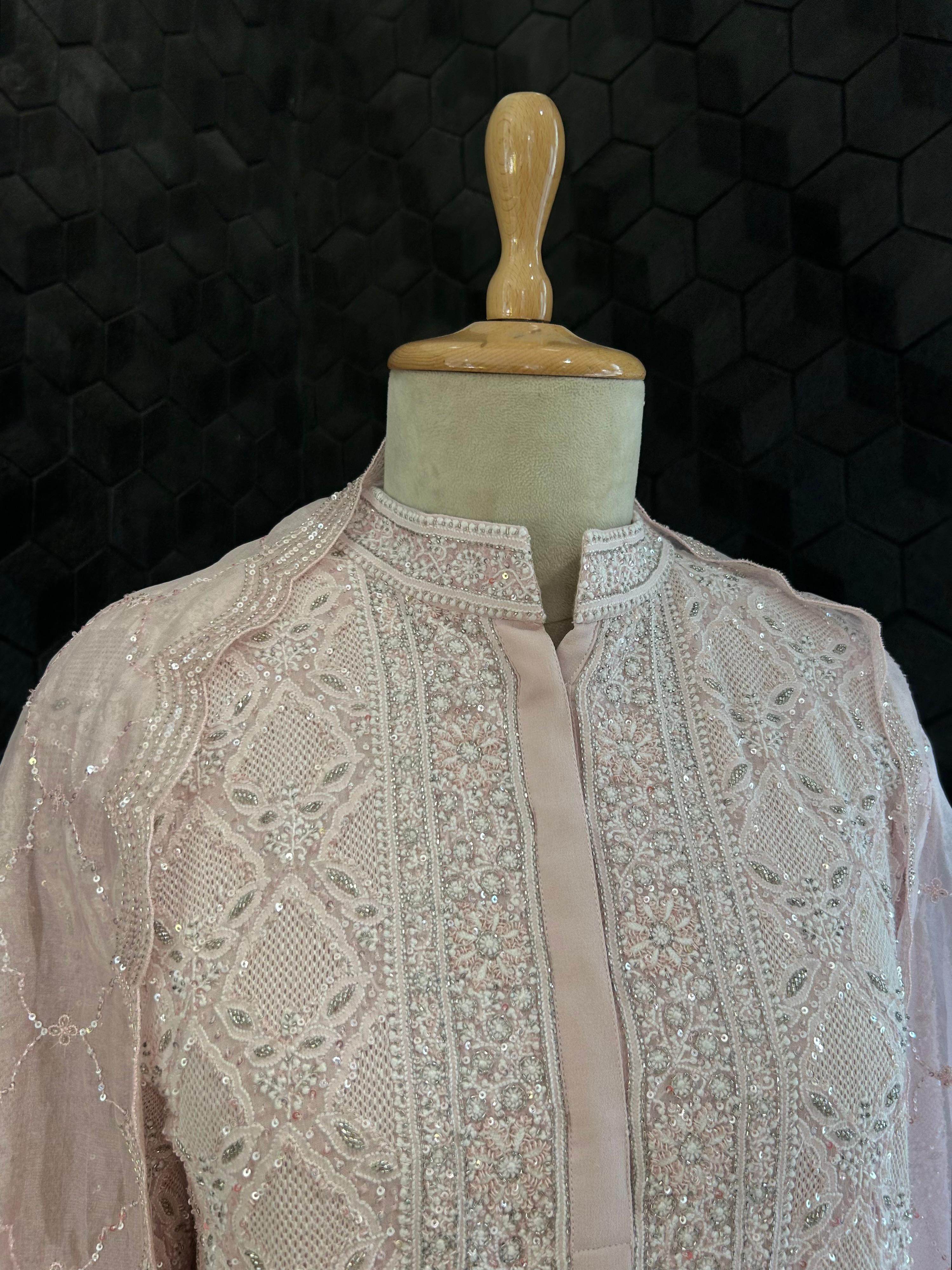 Signature Jaali booti Pink Georgette Chikankari Suit Set