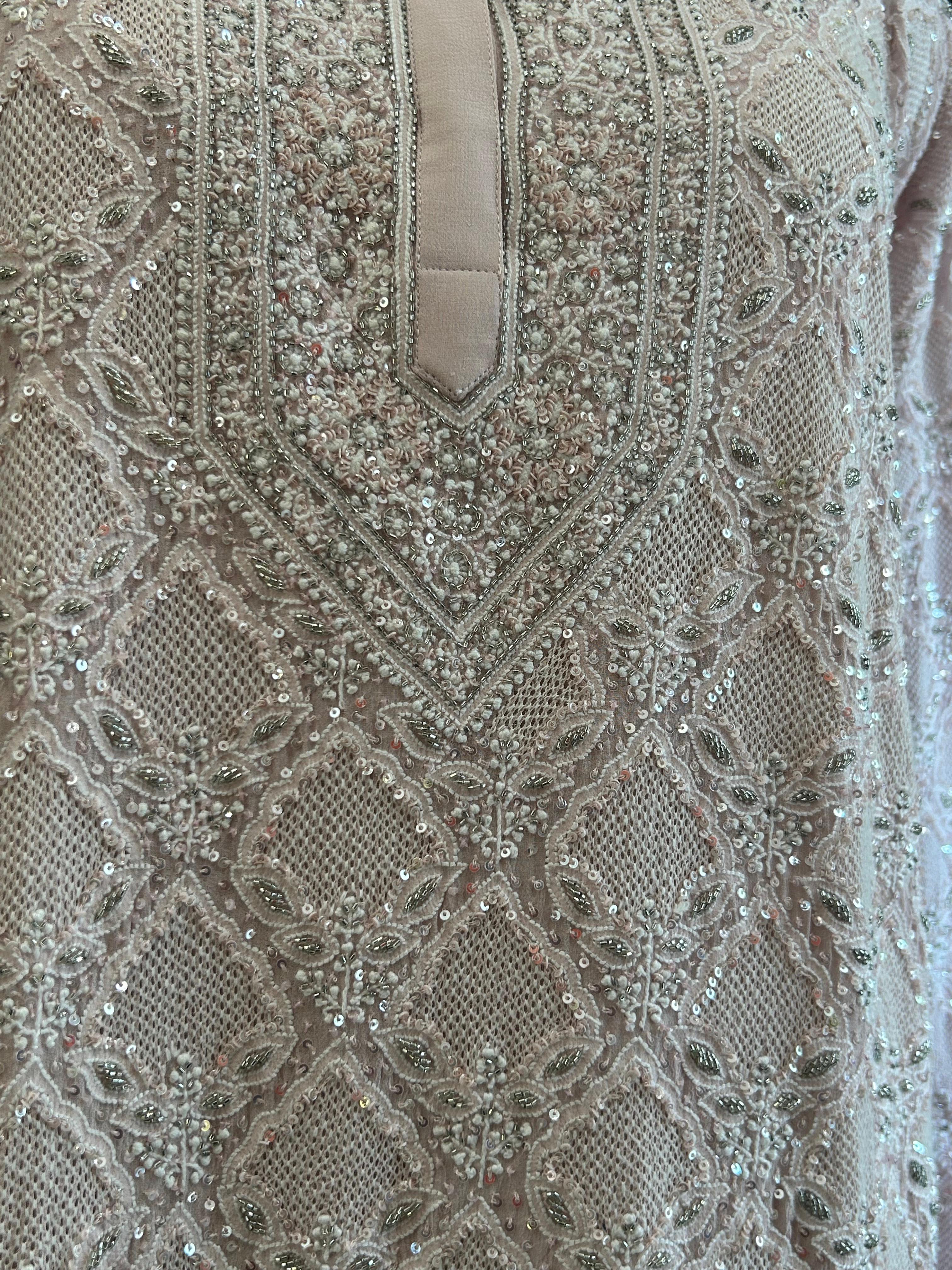 Signature Jaali booti Pink Georgette Chikankari Suit Set