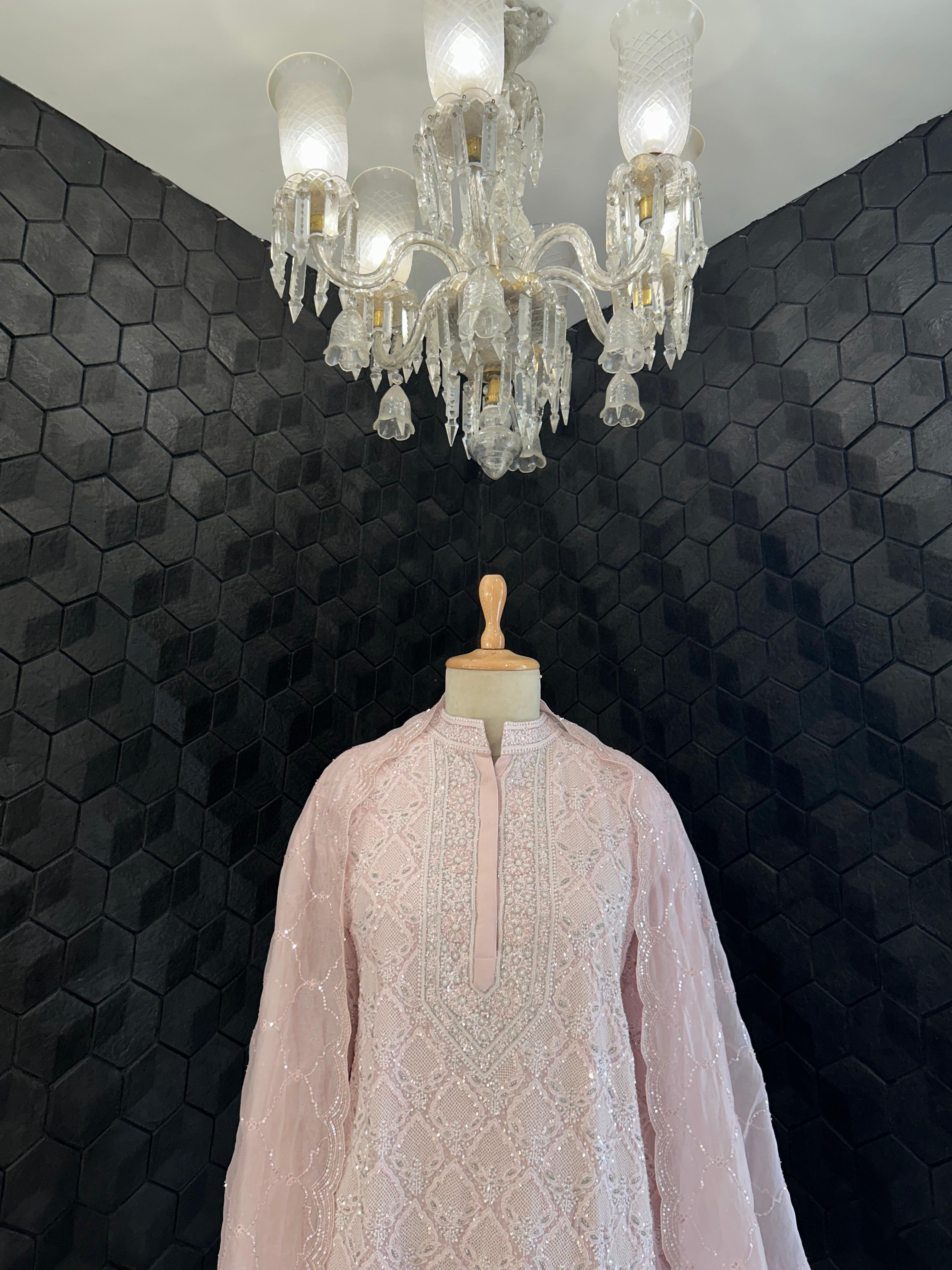 Signature Jaali booti Pink Georgette Chikankari Suit Set