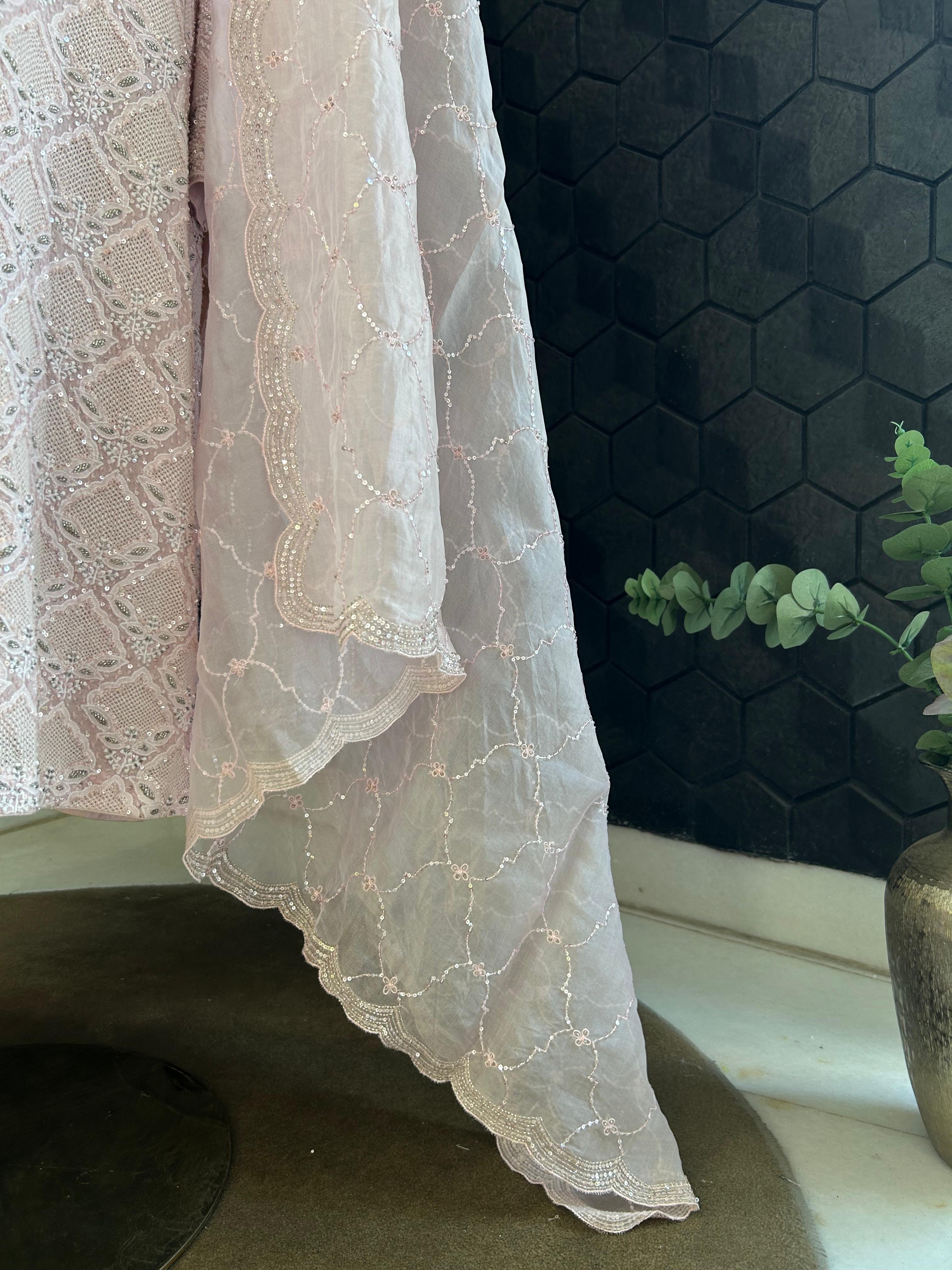 Signature Jaali booti Pink Georgette Chikankari Suit Set
