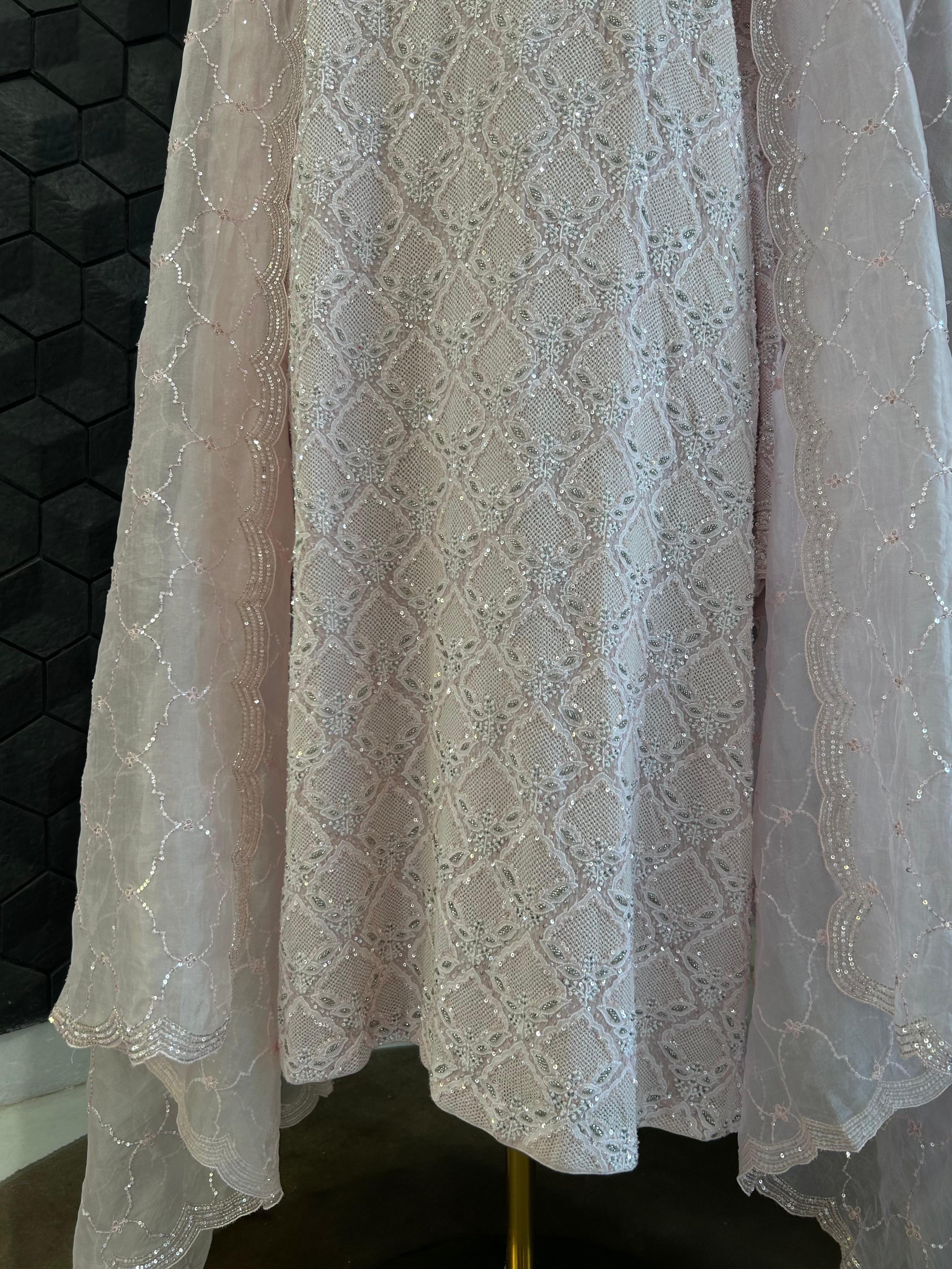 Signature Jaali booti Pink Georgette Chikankari Suit Set