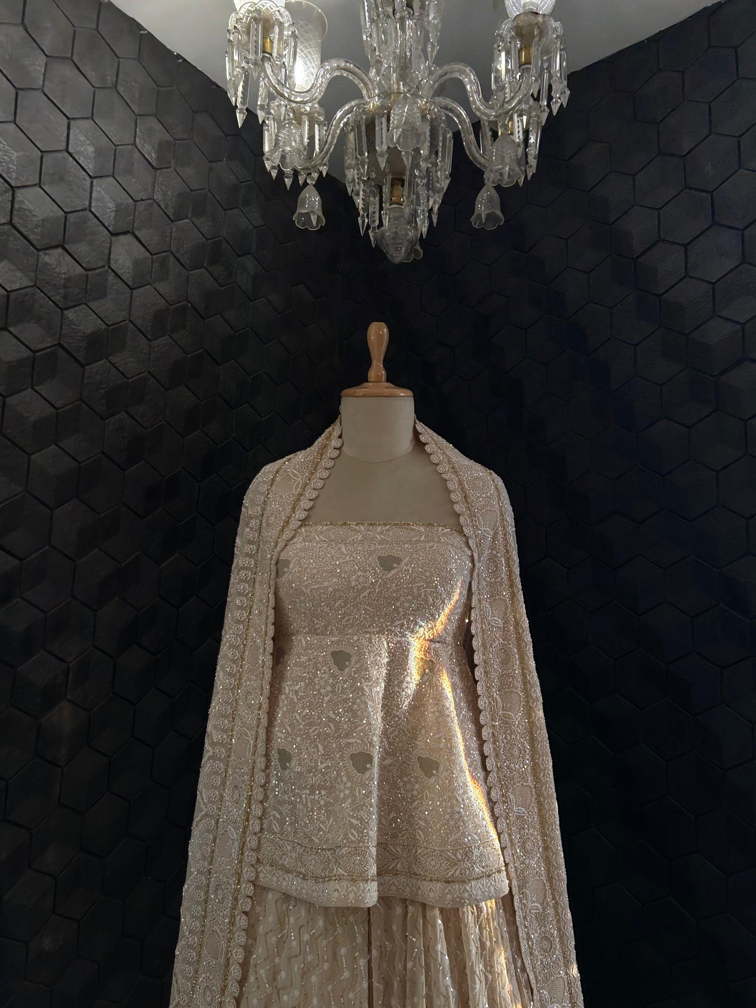 Ivory Off-Shoulder Chikankari Sharara Set
