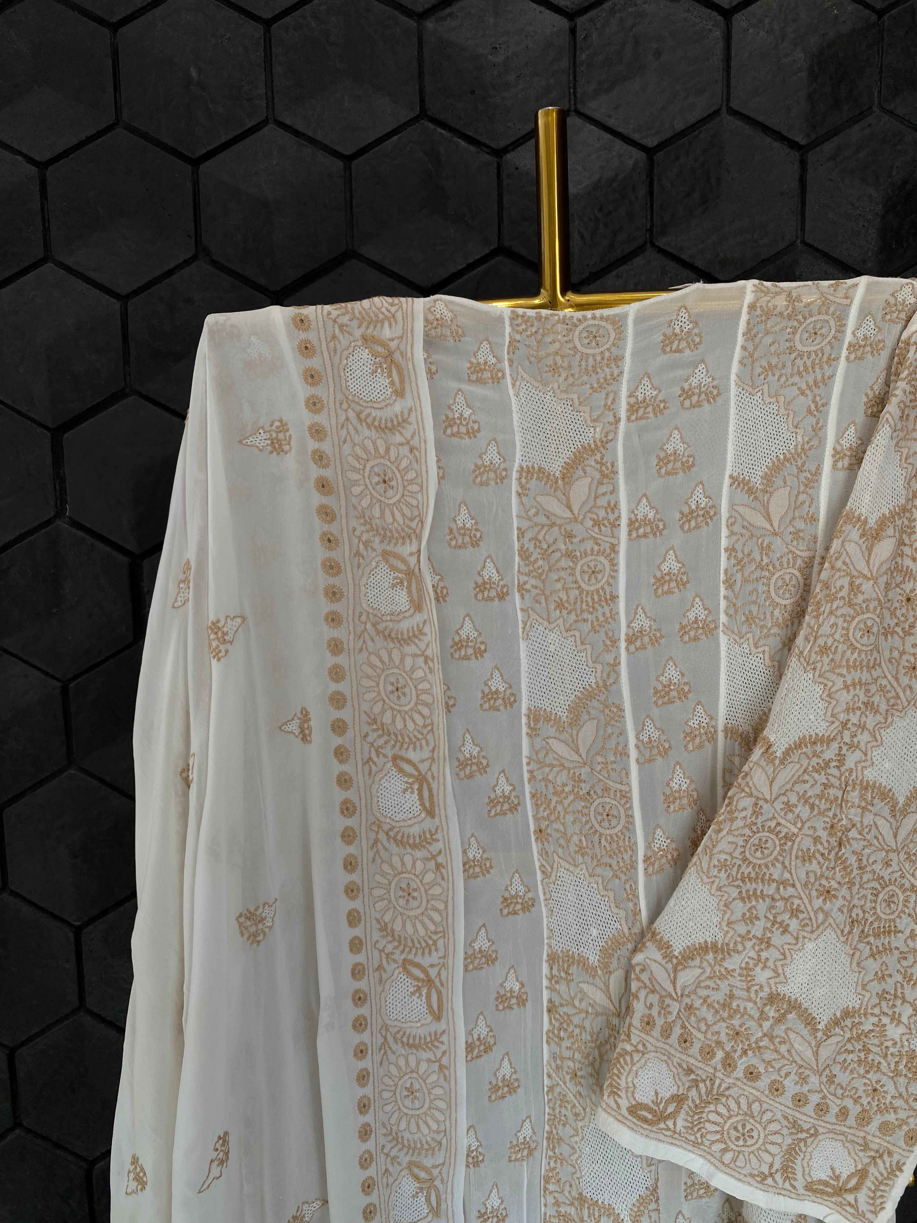 White Georgette Chikankari Anarkali Set