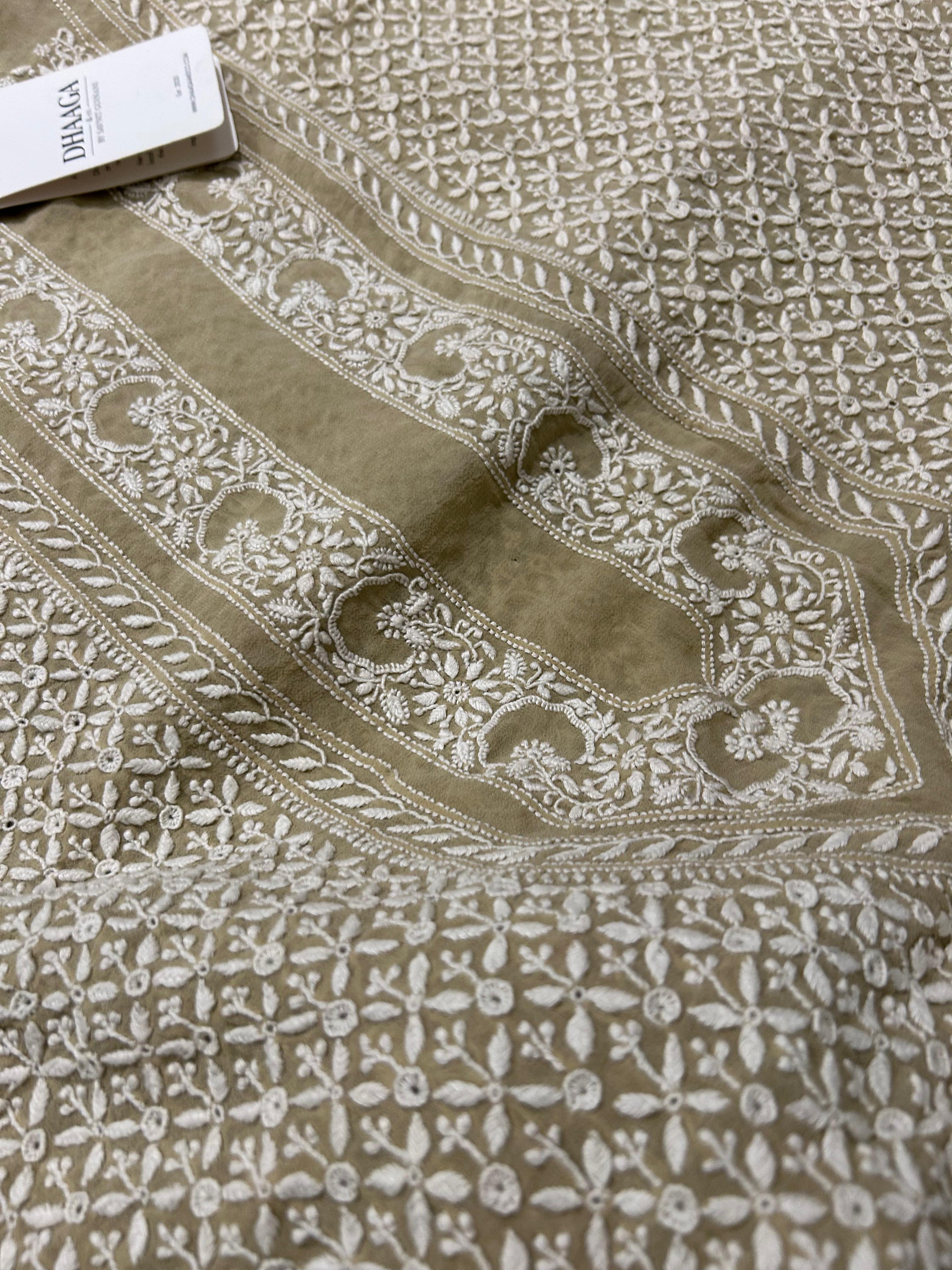 Beige Georgette Chikankari Mens Kurta