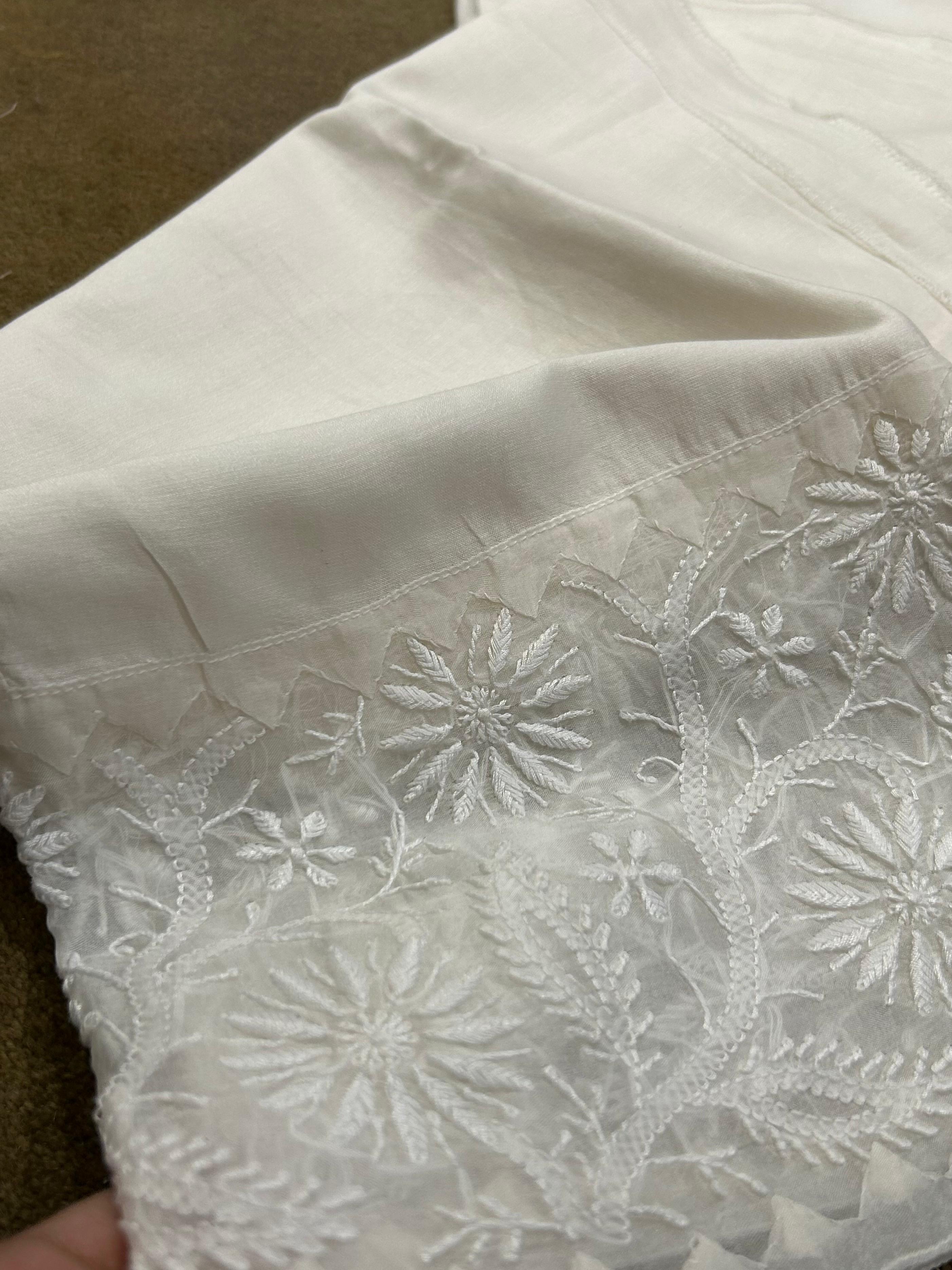 White Chanderi Chikankari Pants