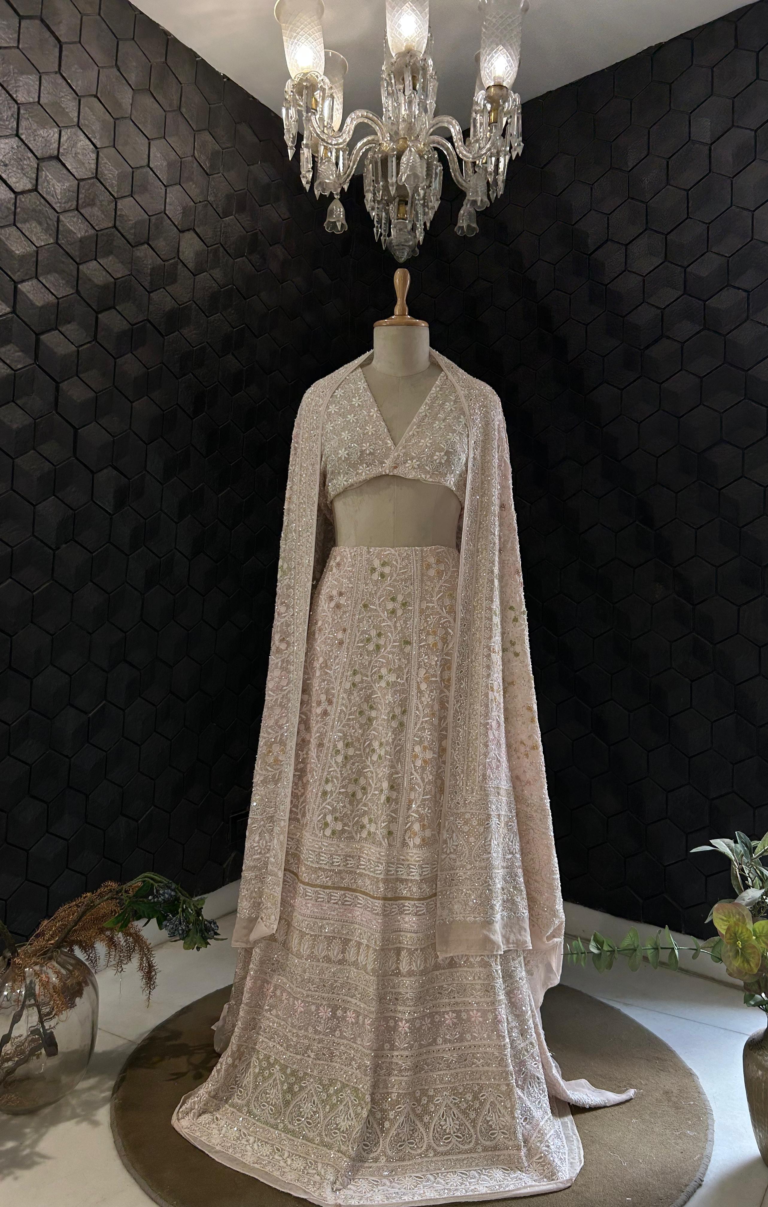 Multicolour Chikankari Georgette Premium Lehenga Set