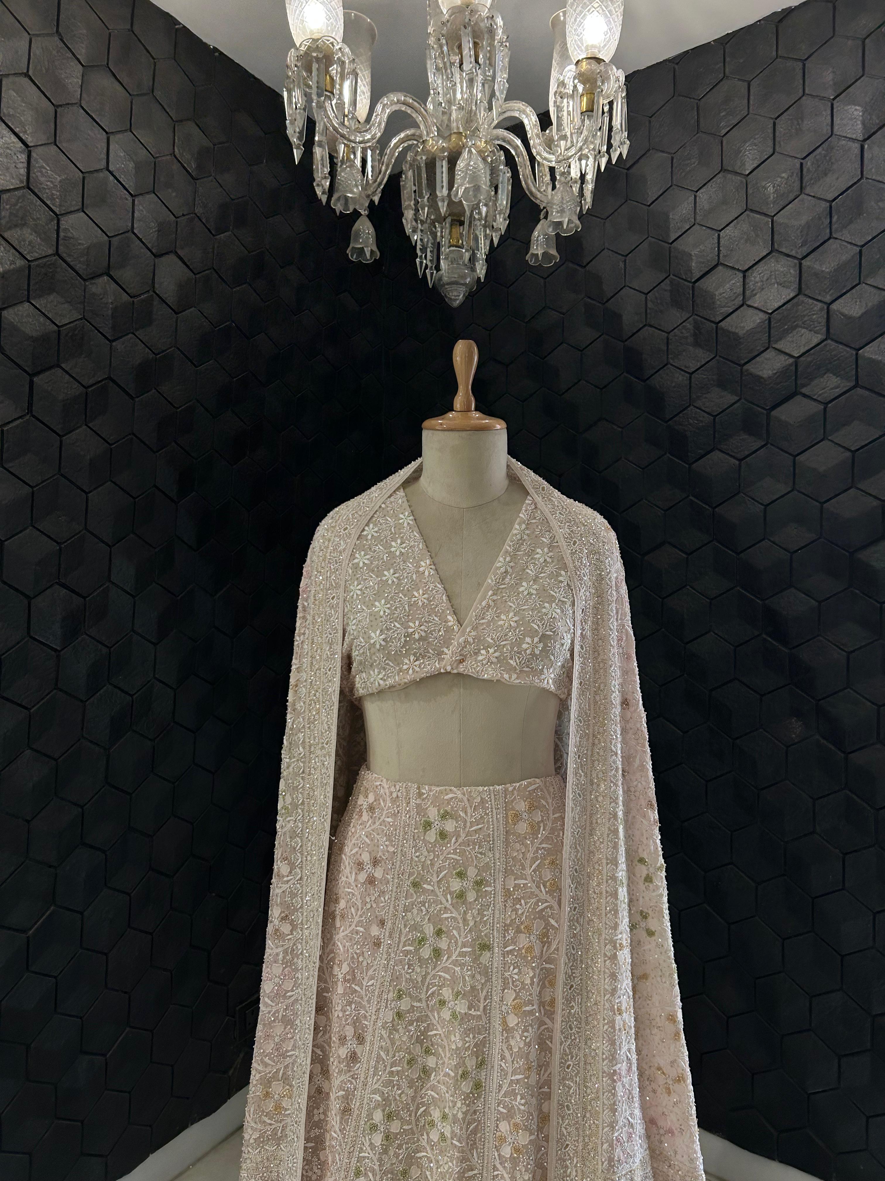 Multicolour Chikankari Georgette Premium Lehenga Set