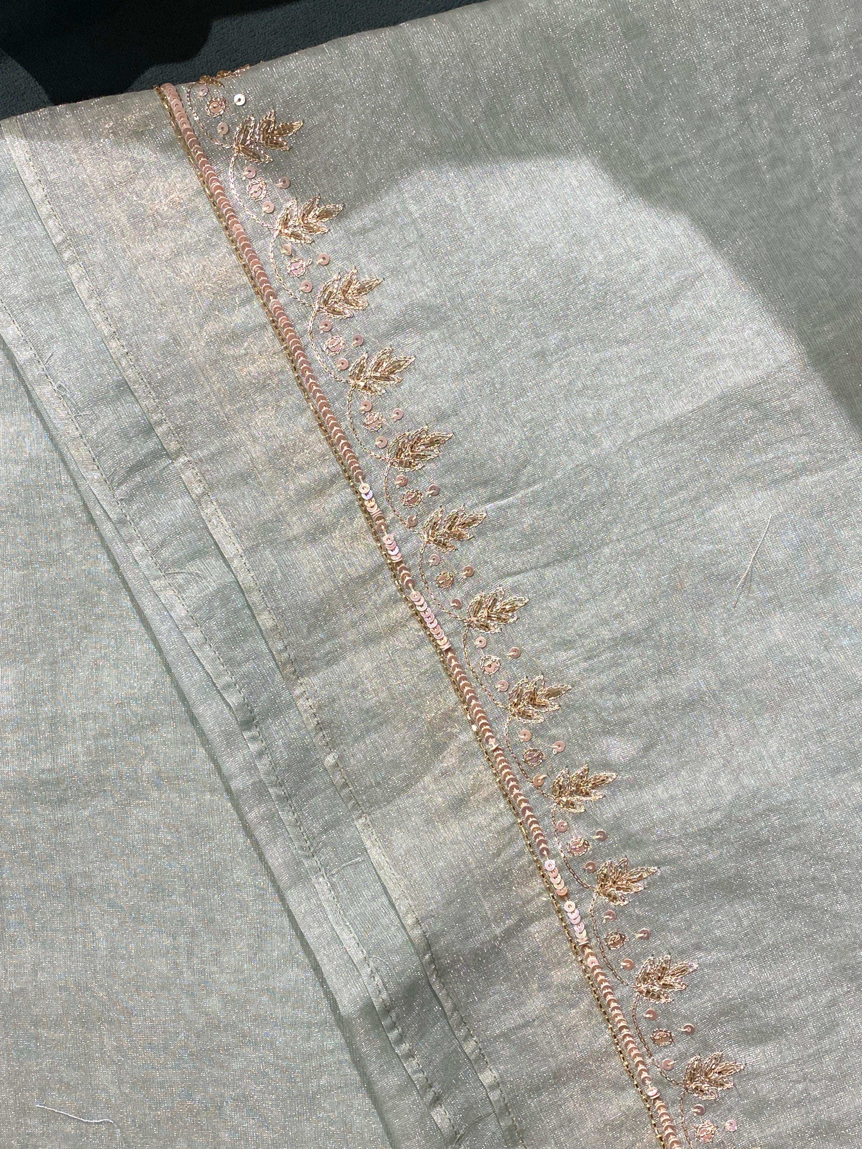 Green Silver Tissue Chikankari Kurta Set