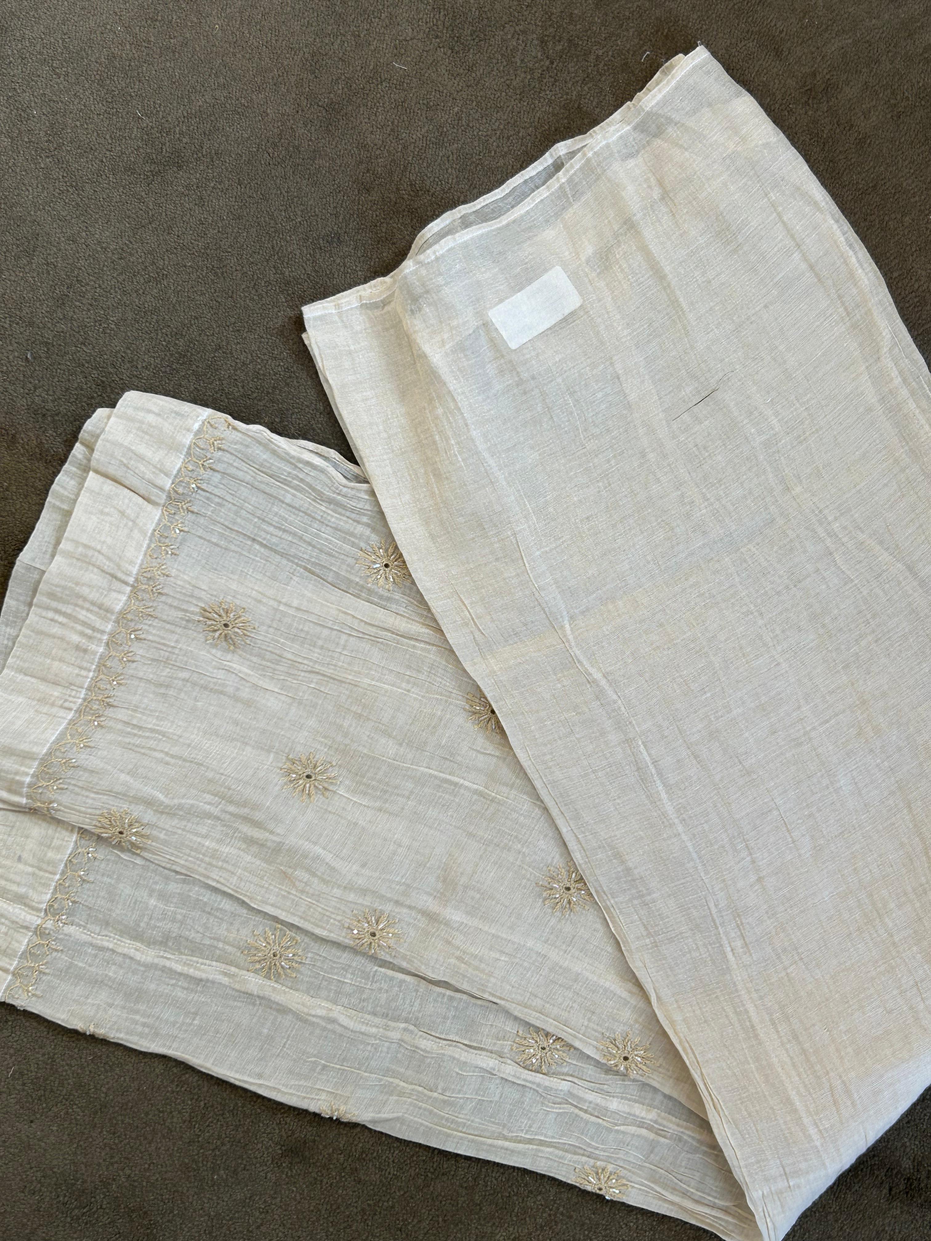 Beige Golden Tissue Chikankari Anarkali Set
