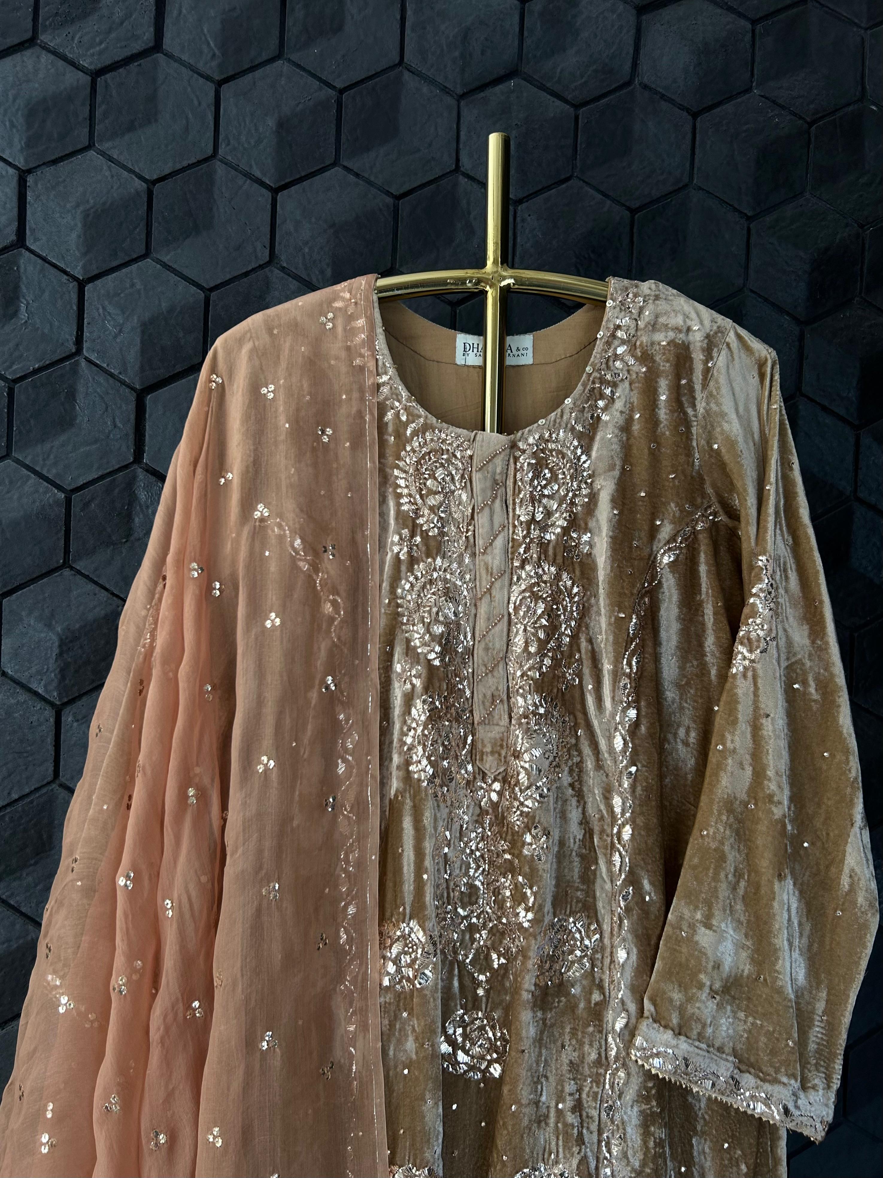 Brown Velvet Mukaish suit set