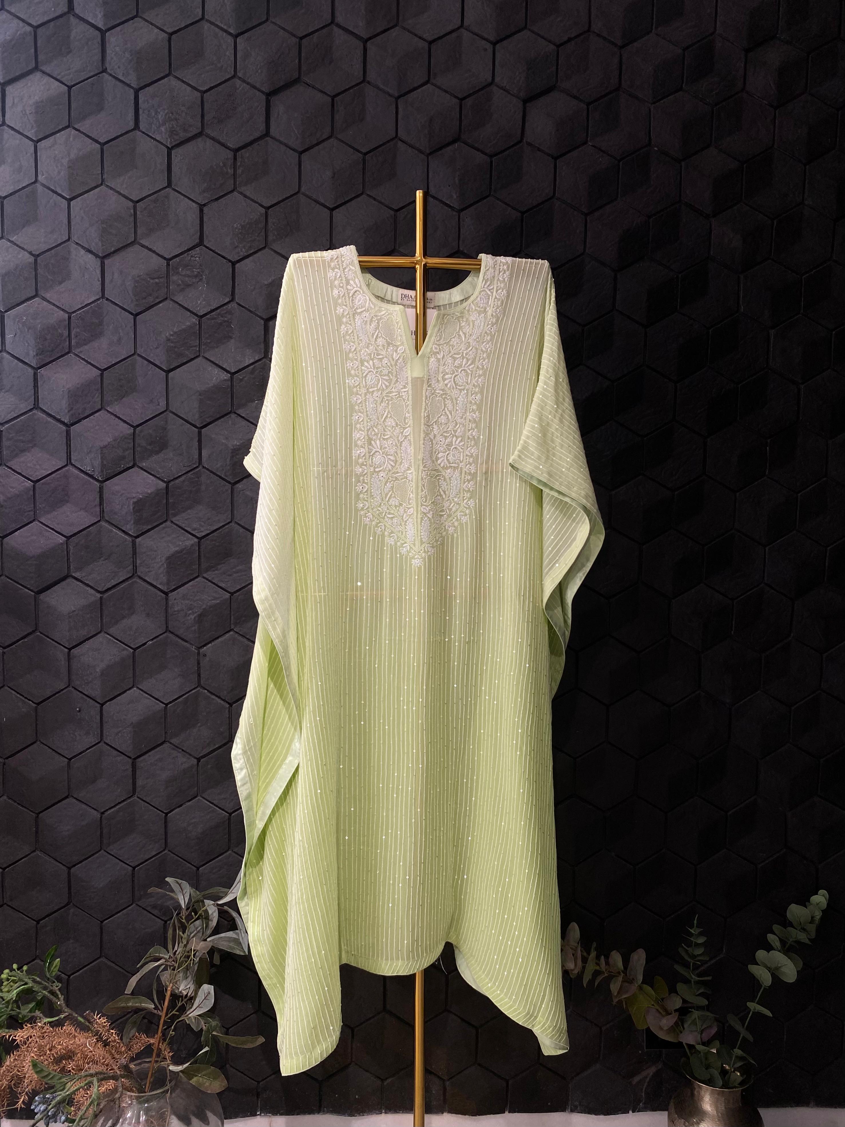 Green Georgette Chikankari Kaftan