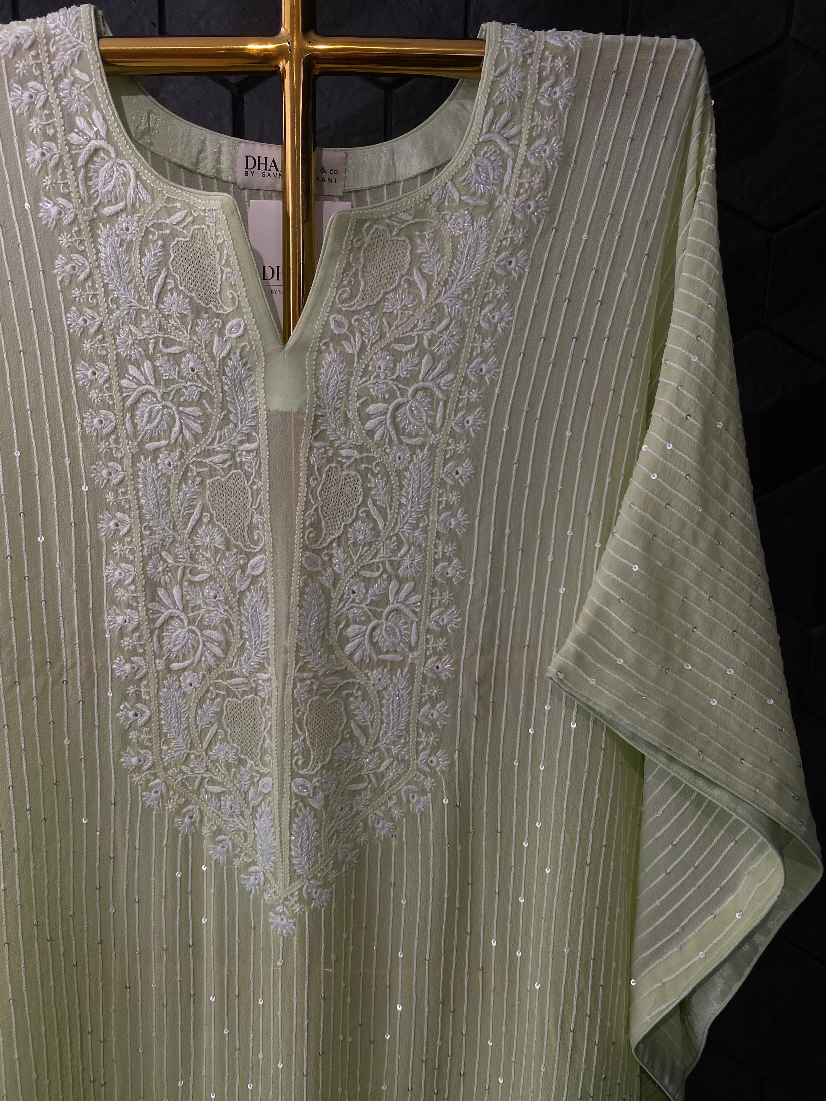 Green Georgette Chikankari Kaftan