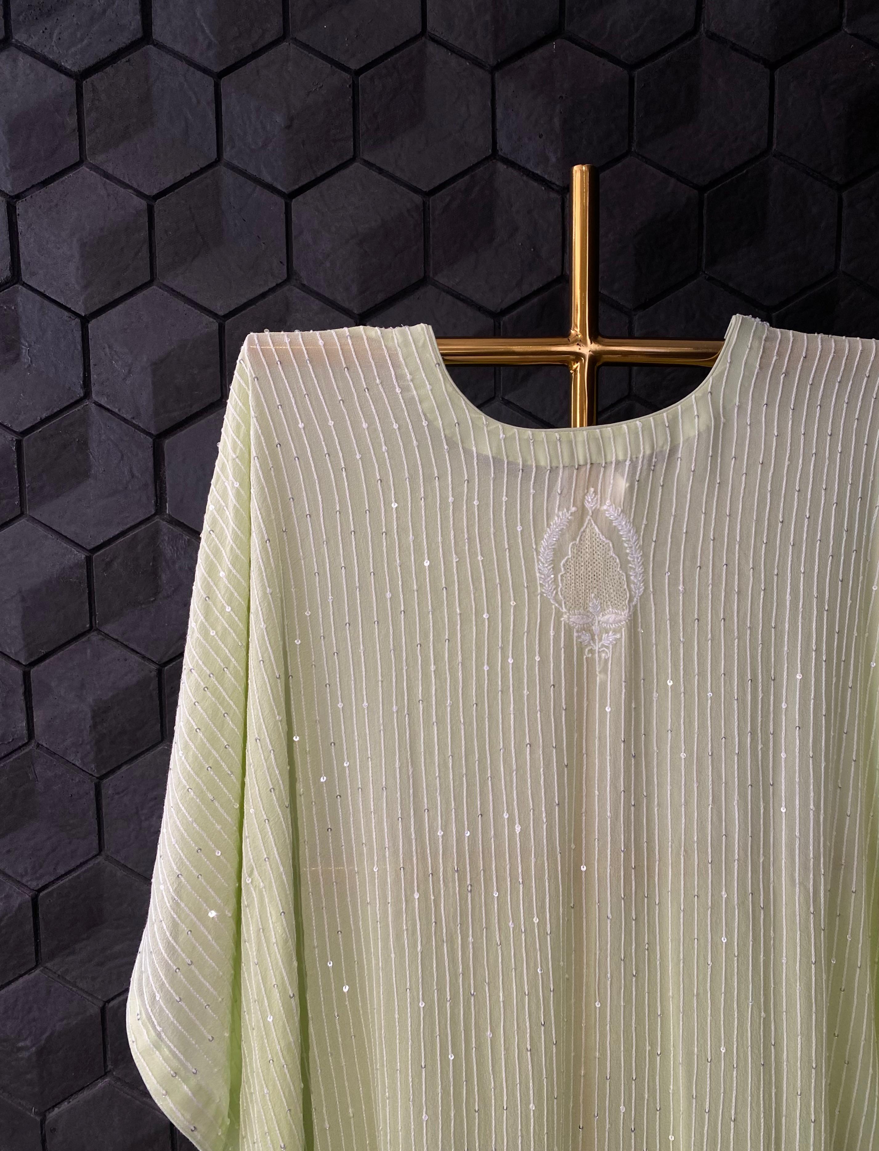 Green Georgette Chikankari Kaftan