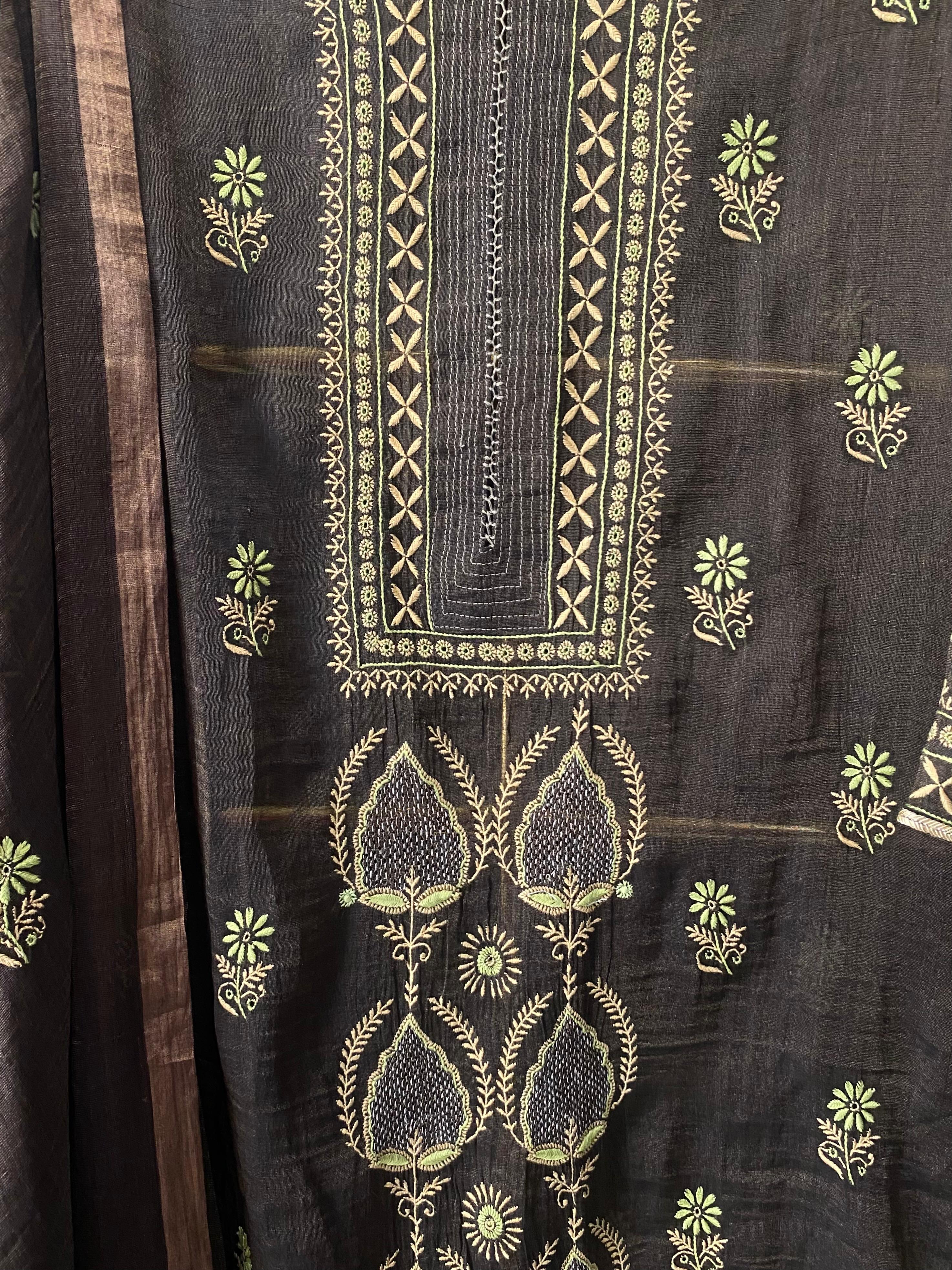 Black Tissue Chanderi Chikankari Kurta Set