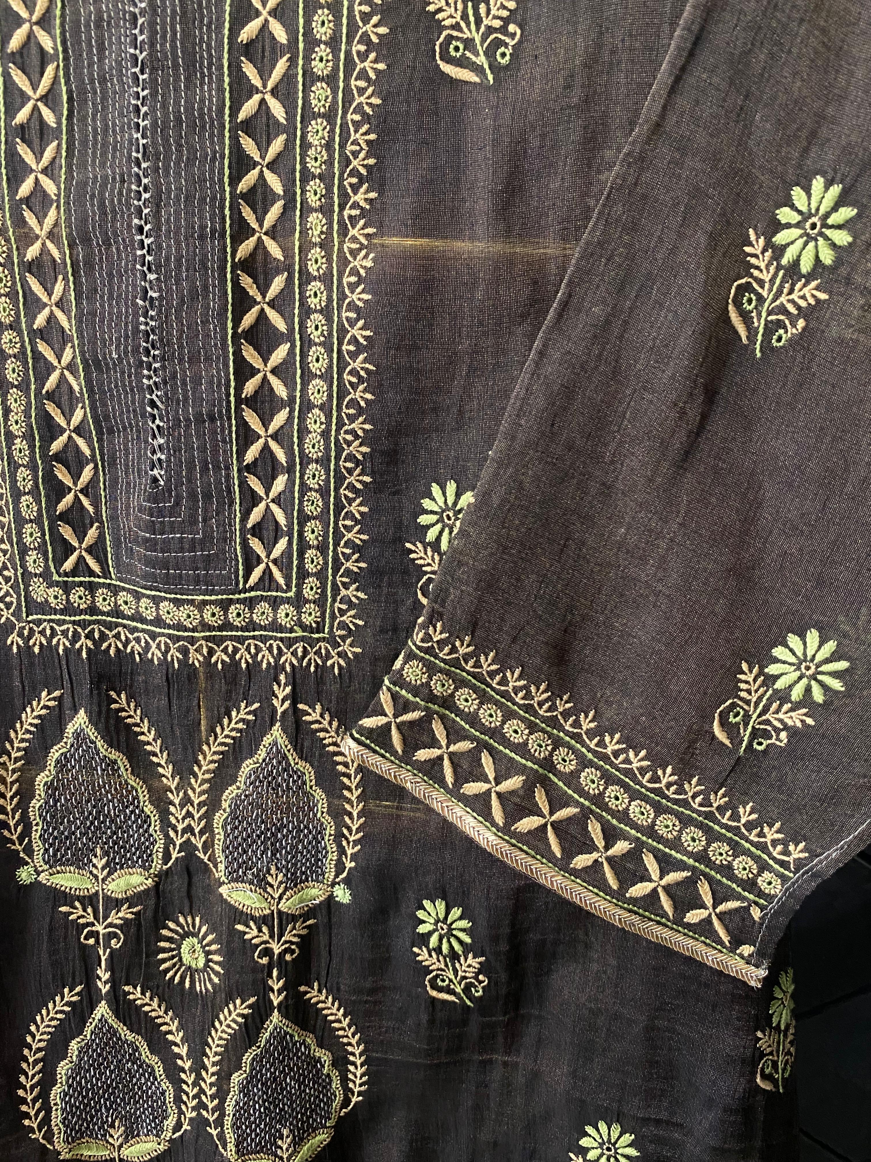 Black Tissue Chanderi Chikankari Kurta Set