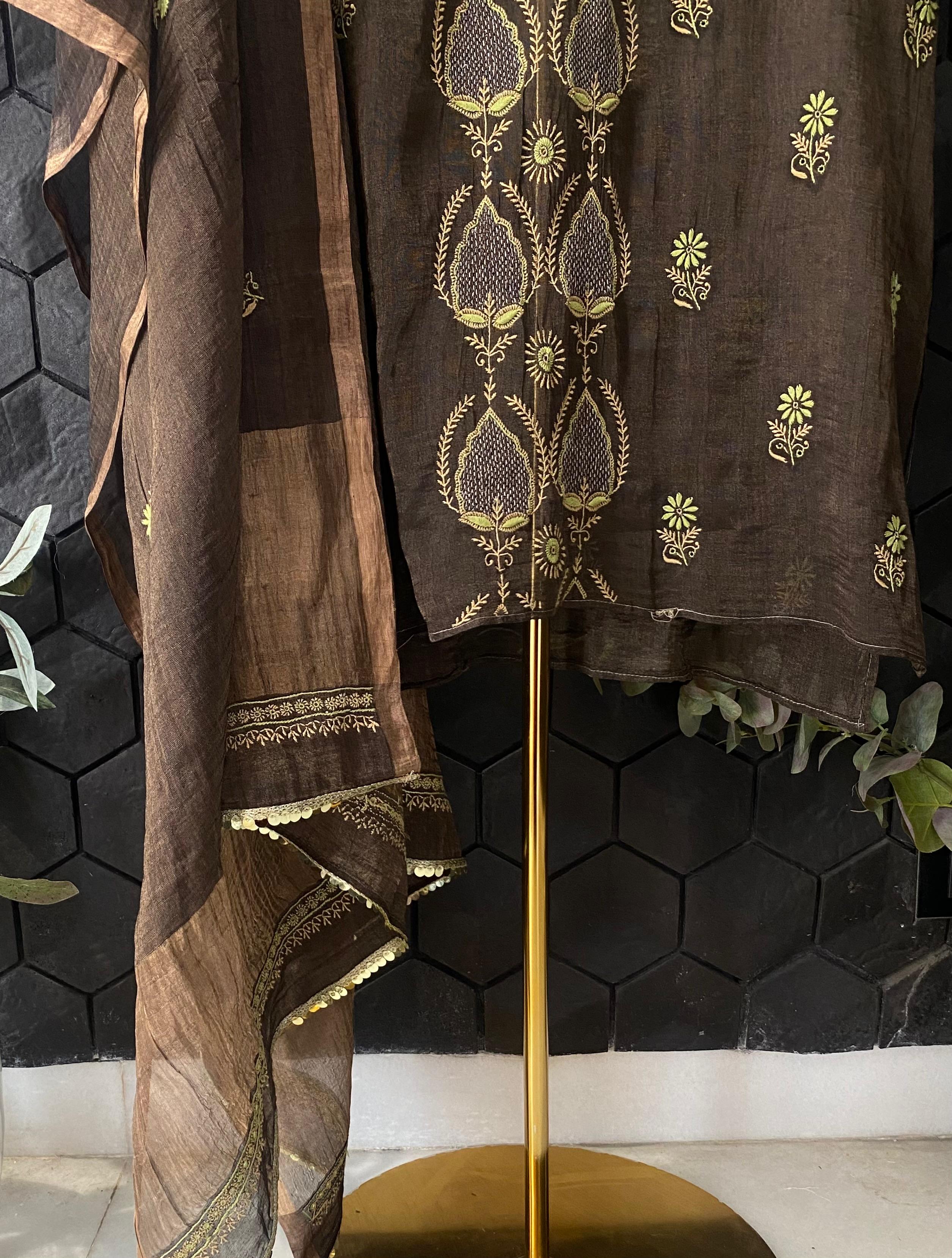 Black Tissue Chanderi Chikankari Kurta Set