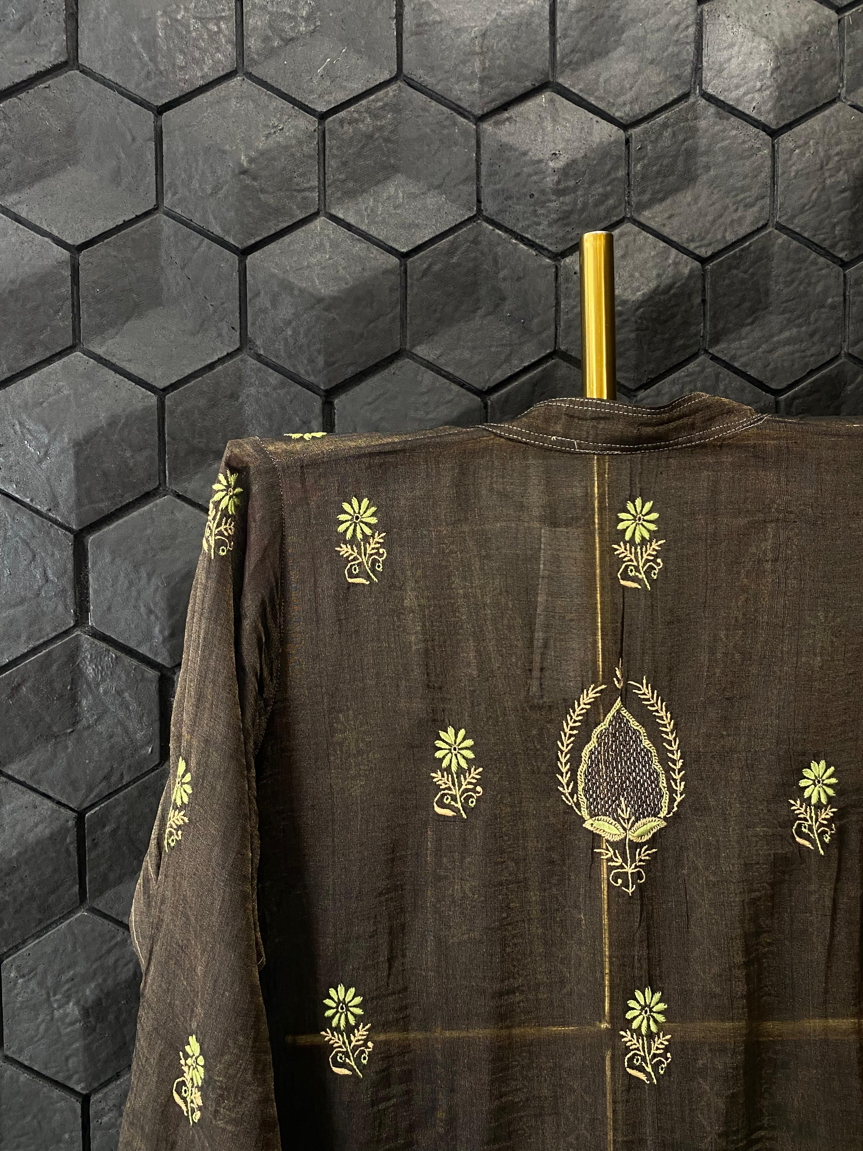 Black Tissue Chanderi Chikankari Kurta Set