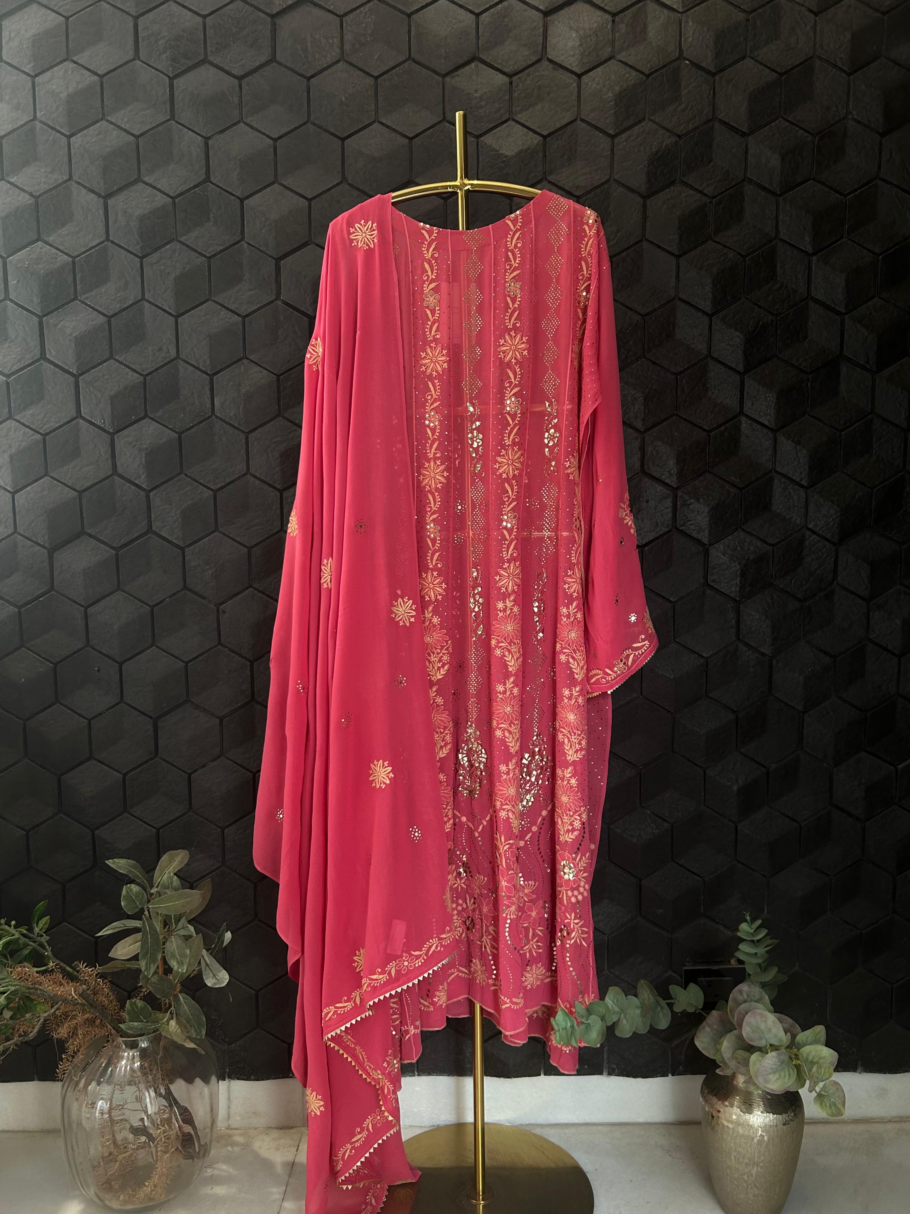 Magenta Georgette Chikankari Mukaish Anarkali Set