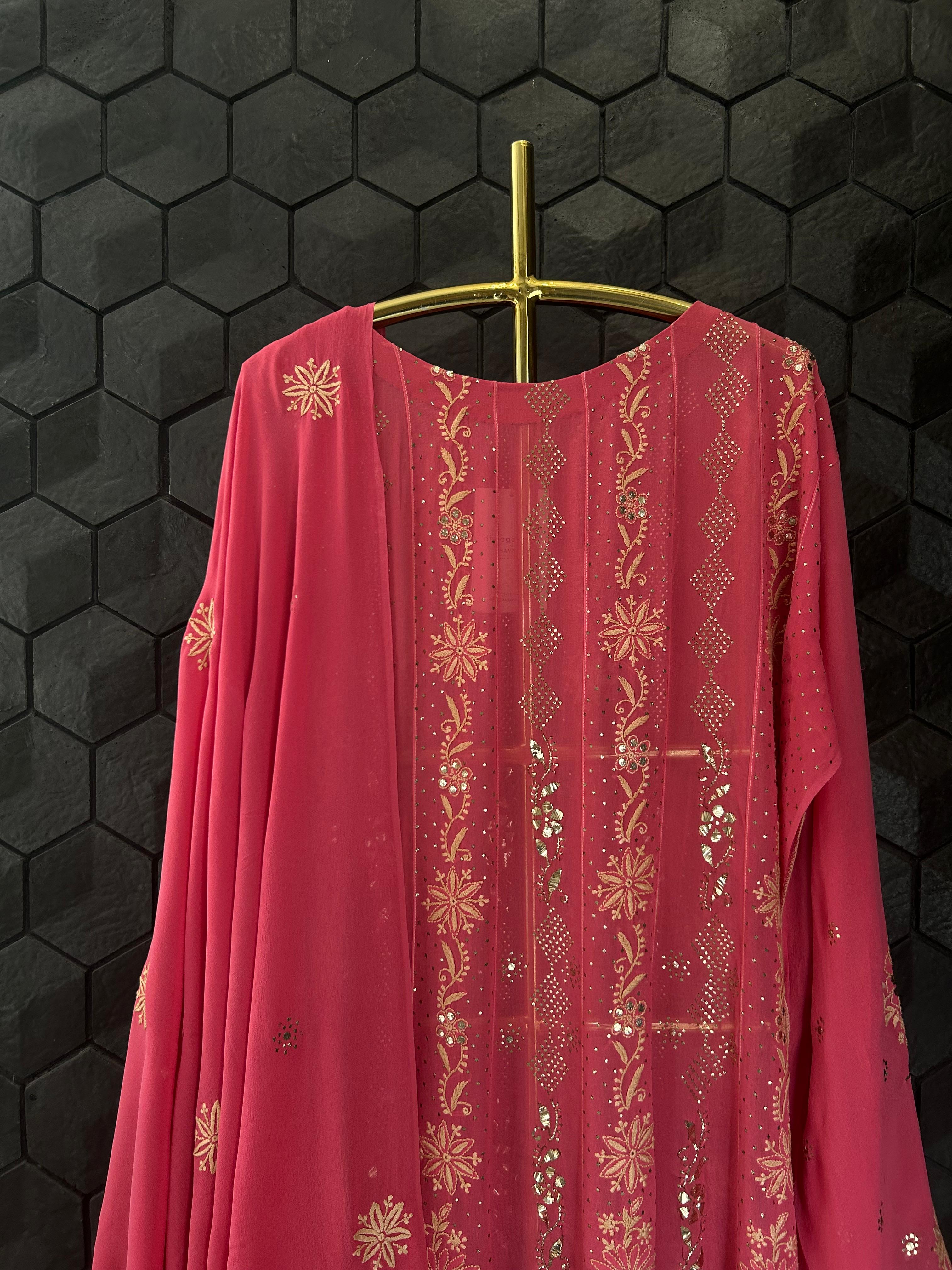 Magenta Georgette Chikankari Mukaish Anarkali Set