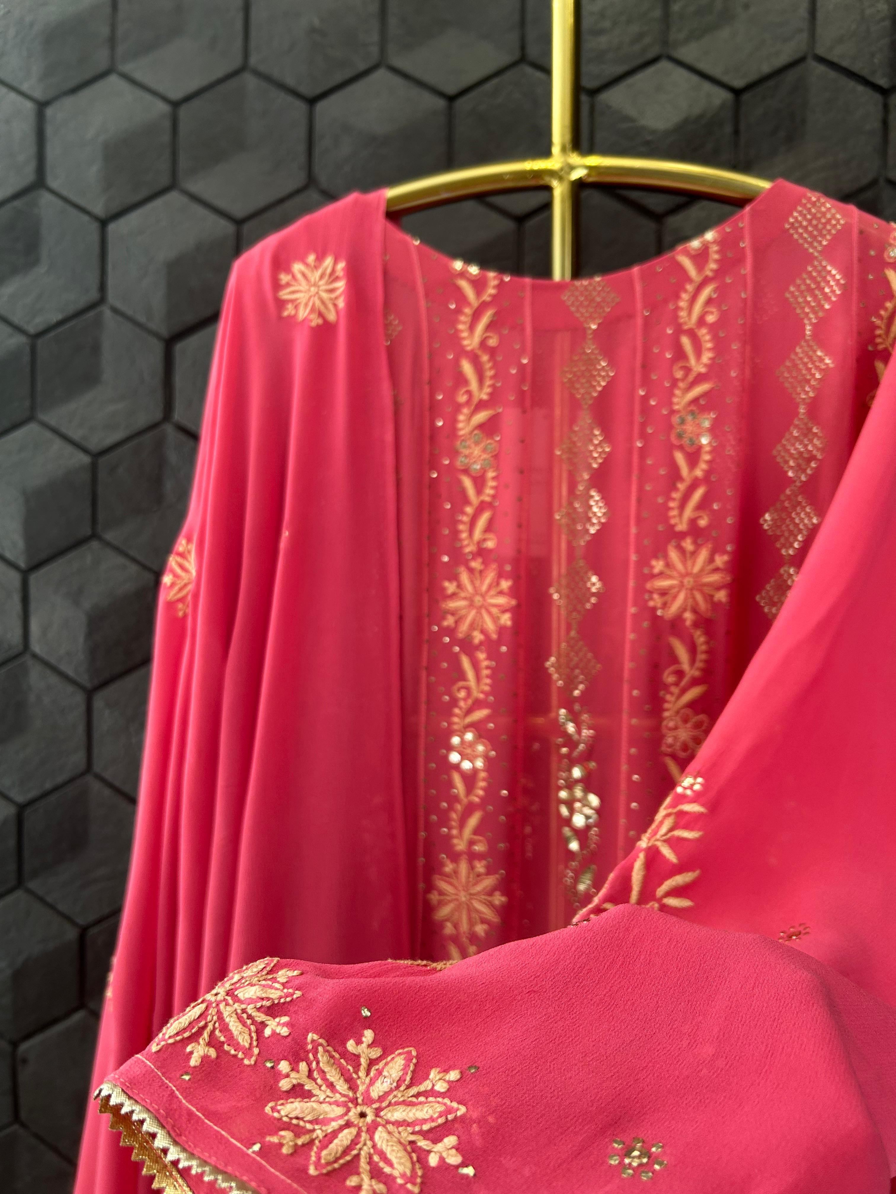 Magenta Georgette Chikankari Mukaish Anarkali Set