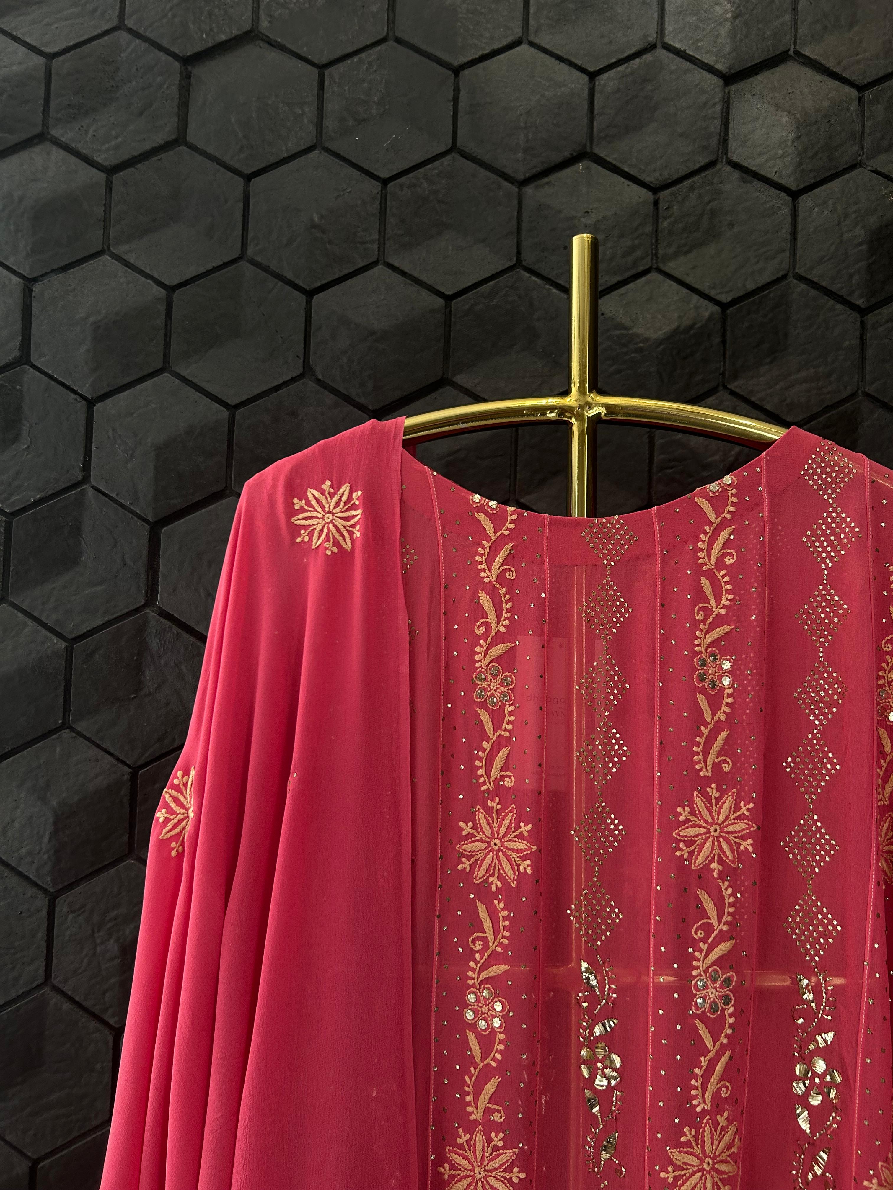 Magenta Georgette Chikankari Mukaish Anarkali Set