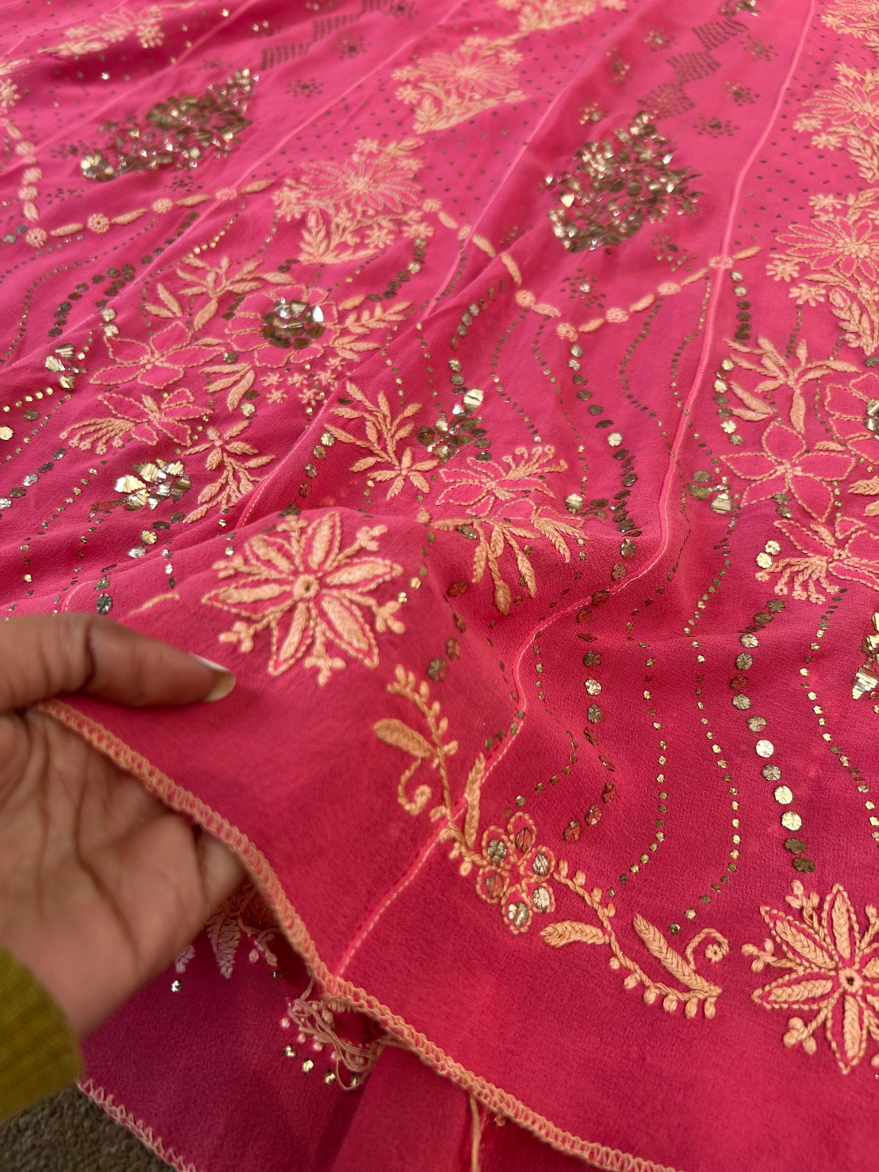Magenta Georgette Chikankari Mukaish Anarkali Set