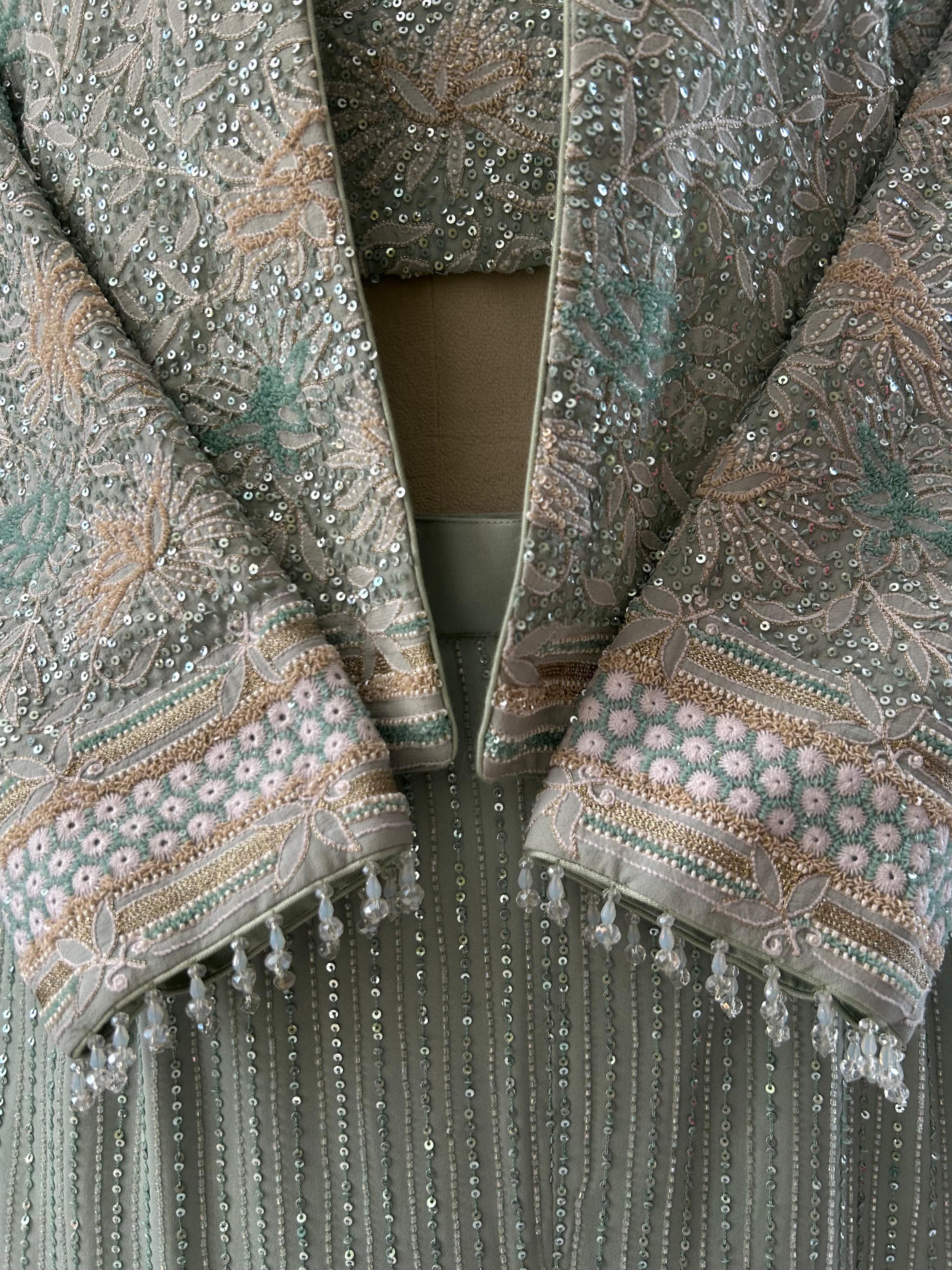 Premium Green Georgette Chikankari Gilet Co-ord Set