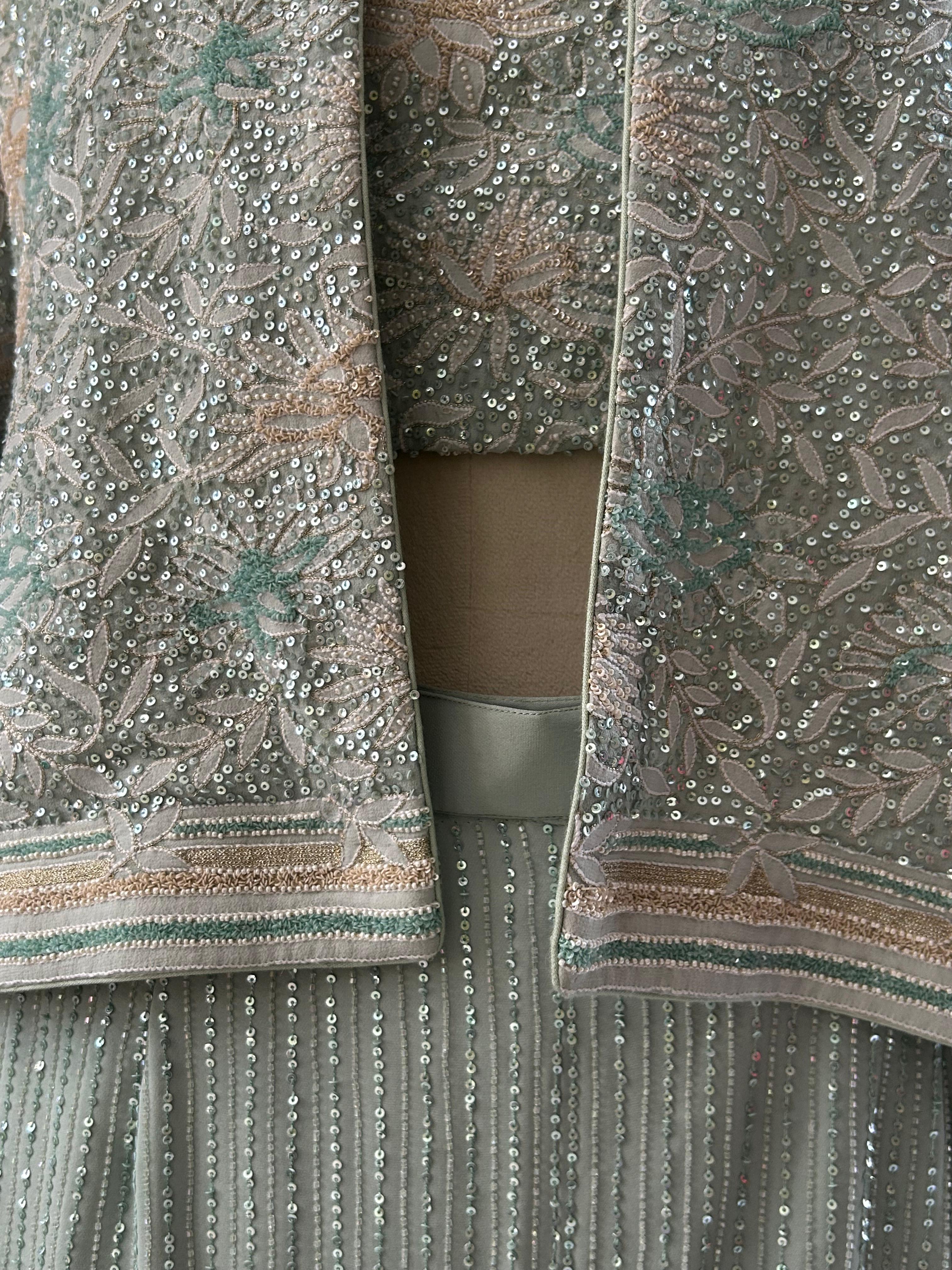 Premium Green Georgette Chikankari Gilet Co-ord Set