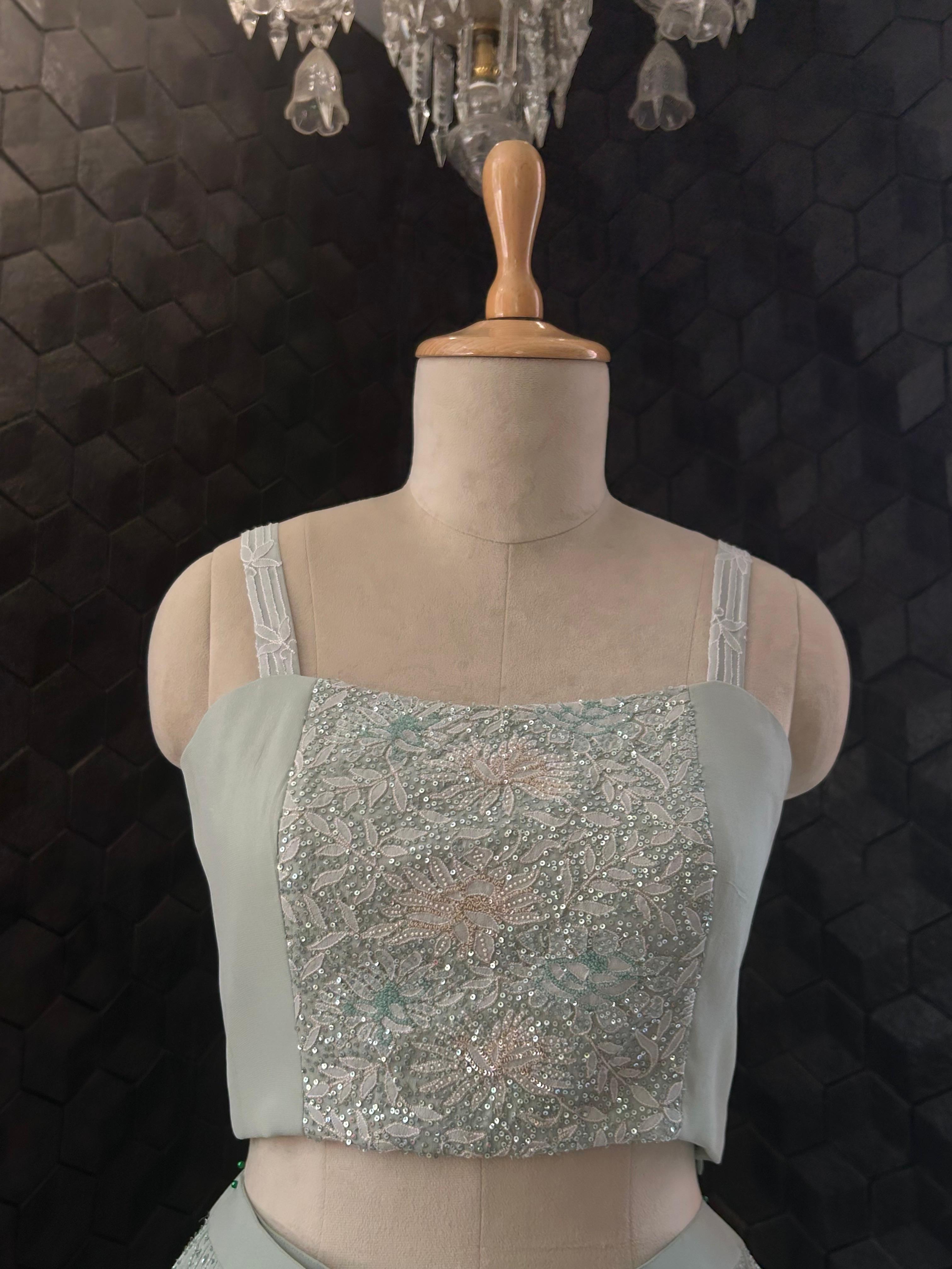 Premium Green Georgette Chikankari Gilet Co-ord Set