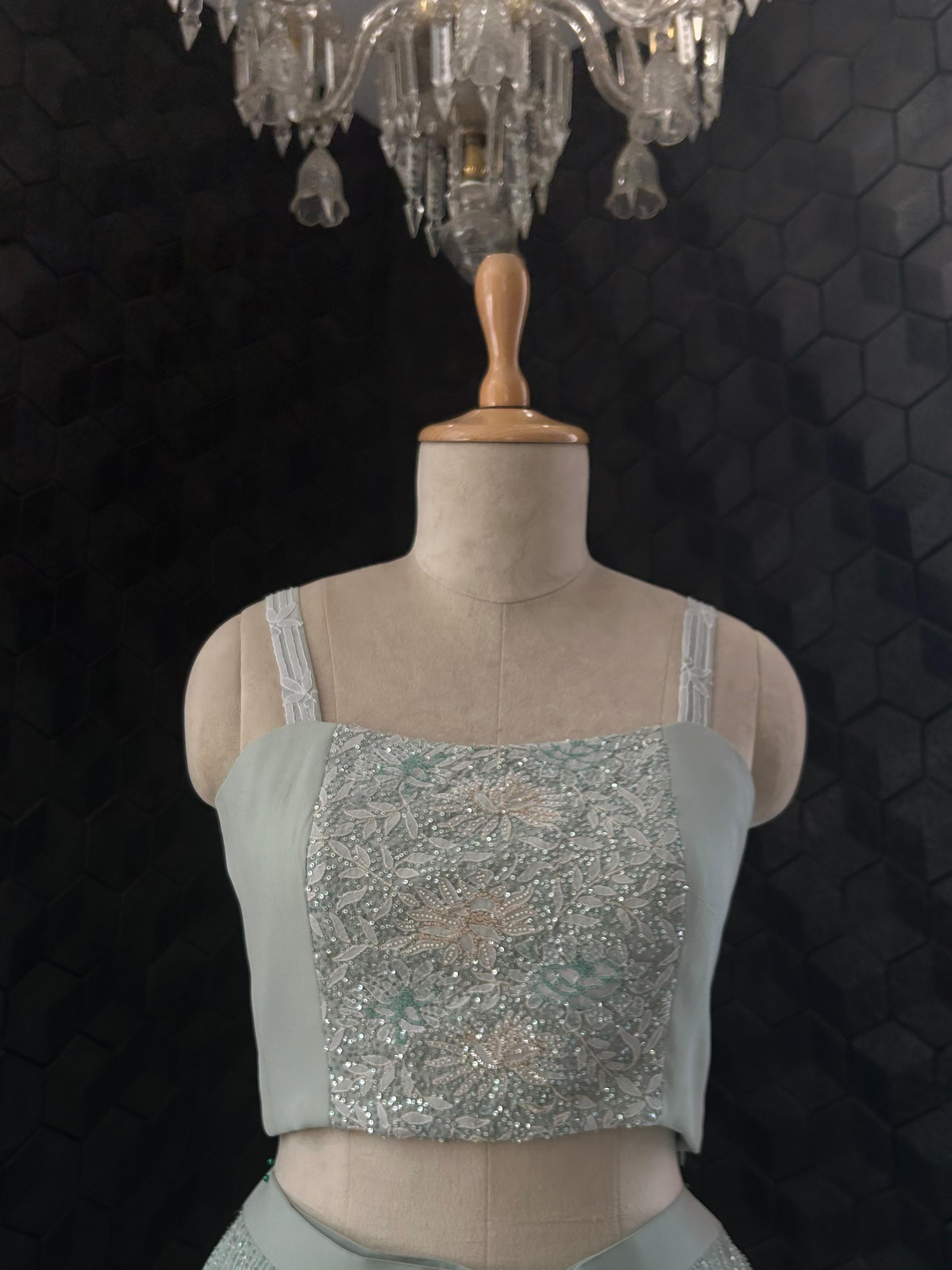 Premium Green Georgette Chikankari Gilet Co-ord Set