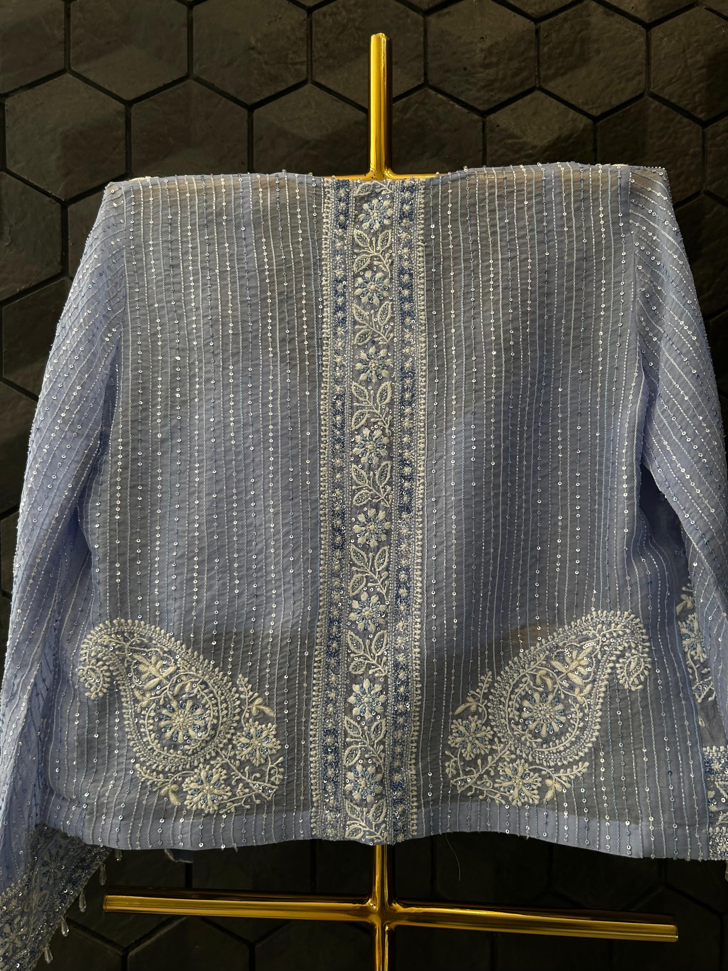 Purple organza chikankari Co-ord sets