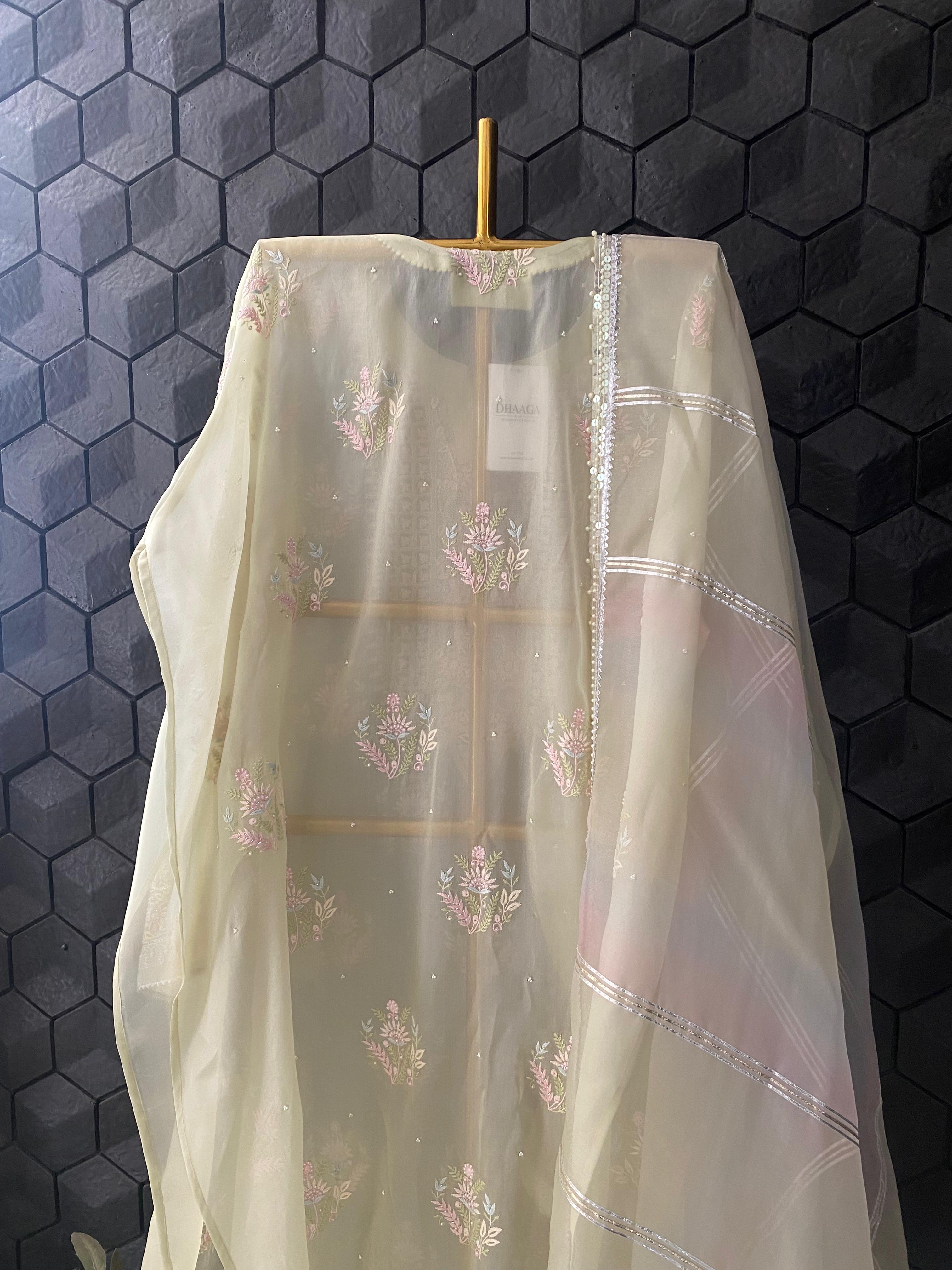 Sage Green Organza Chikankari Kurta Set