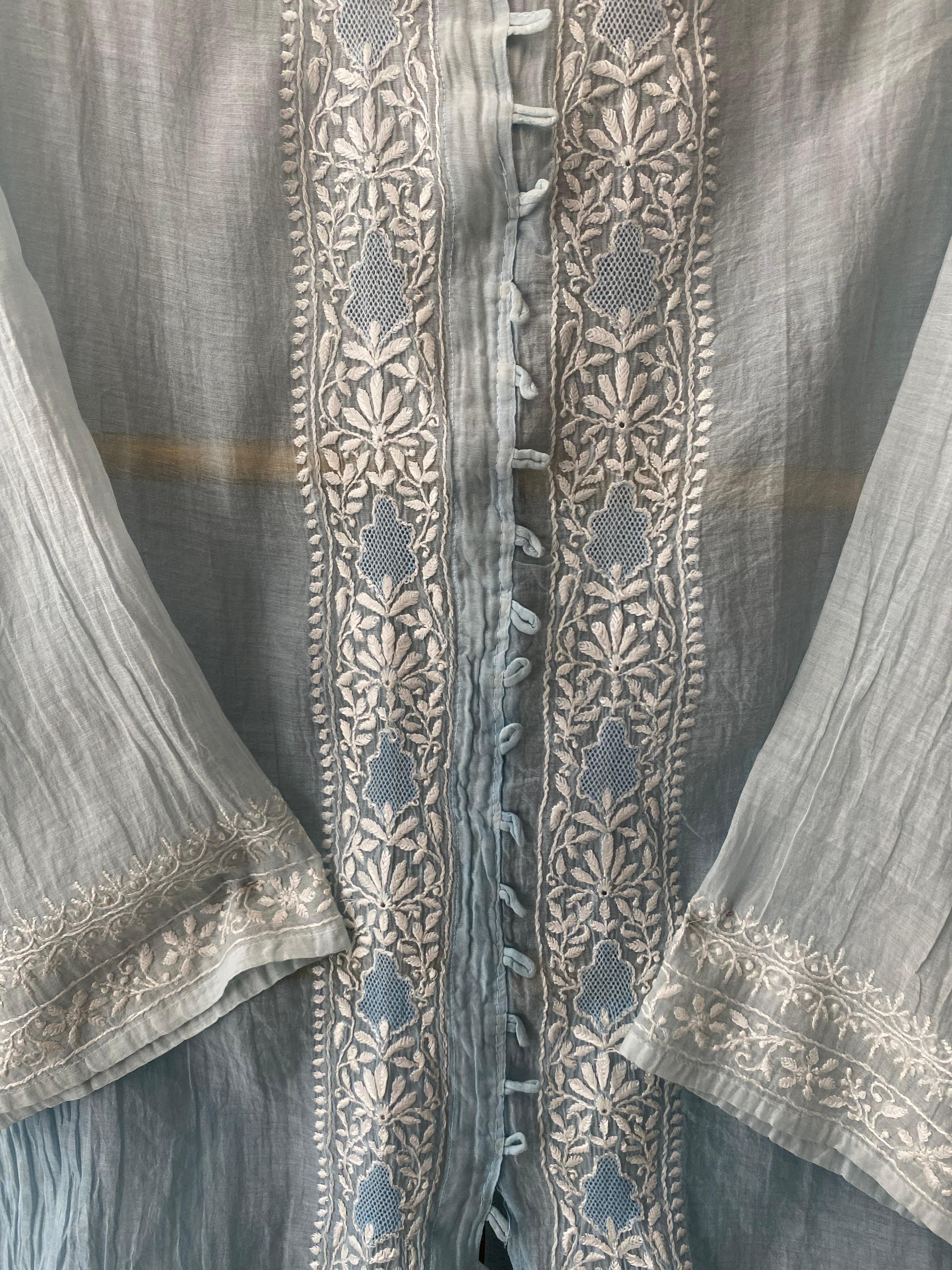Sky Blue Mul Chanderi Chikankari Shirt