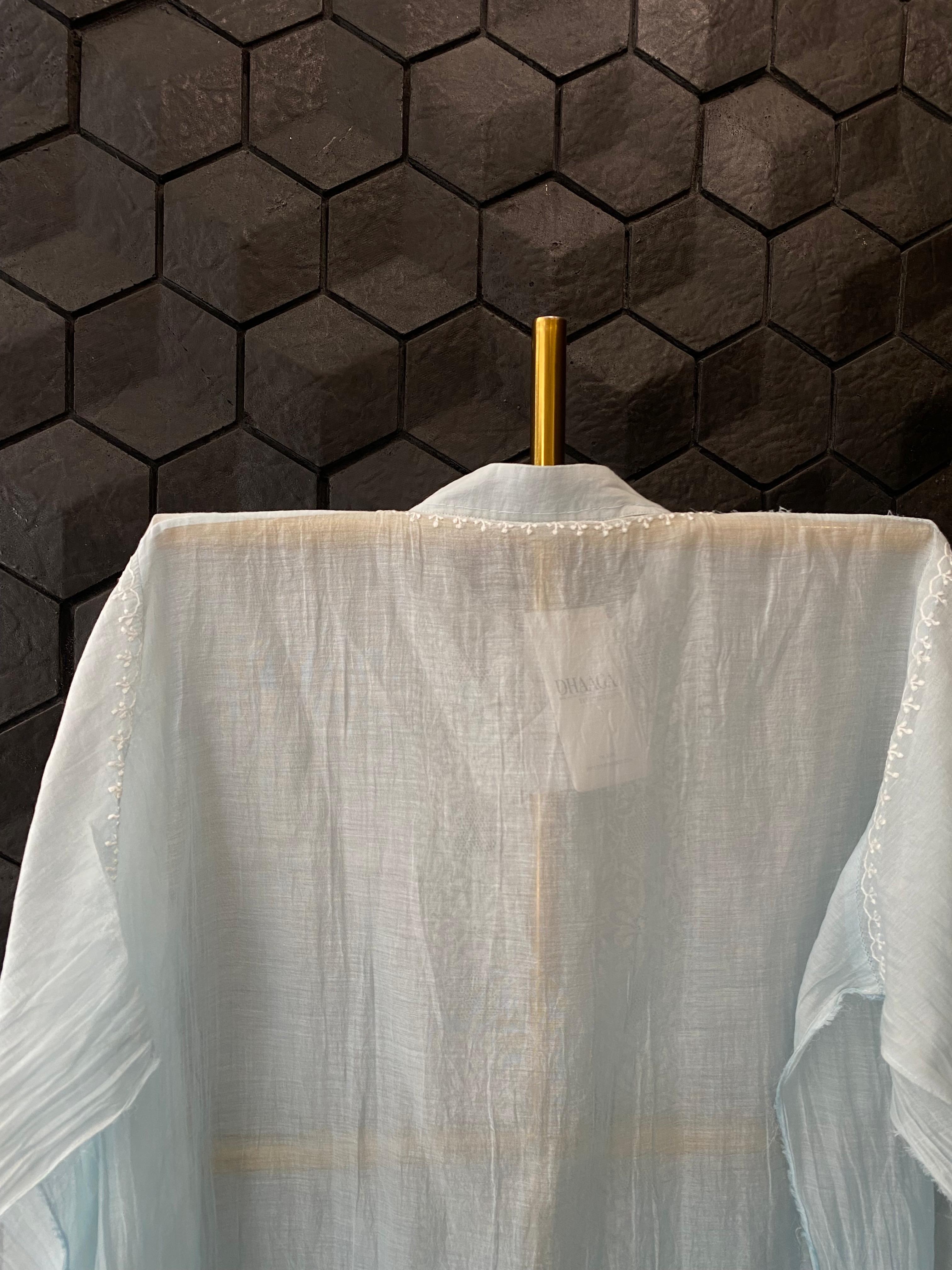 Sky Blue Mul Chanderi Chikankari Shirt