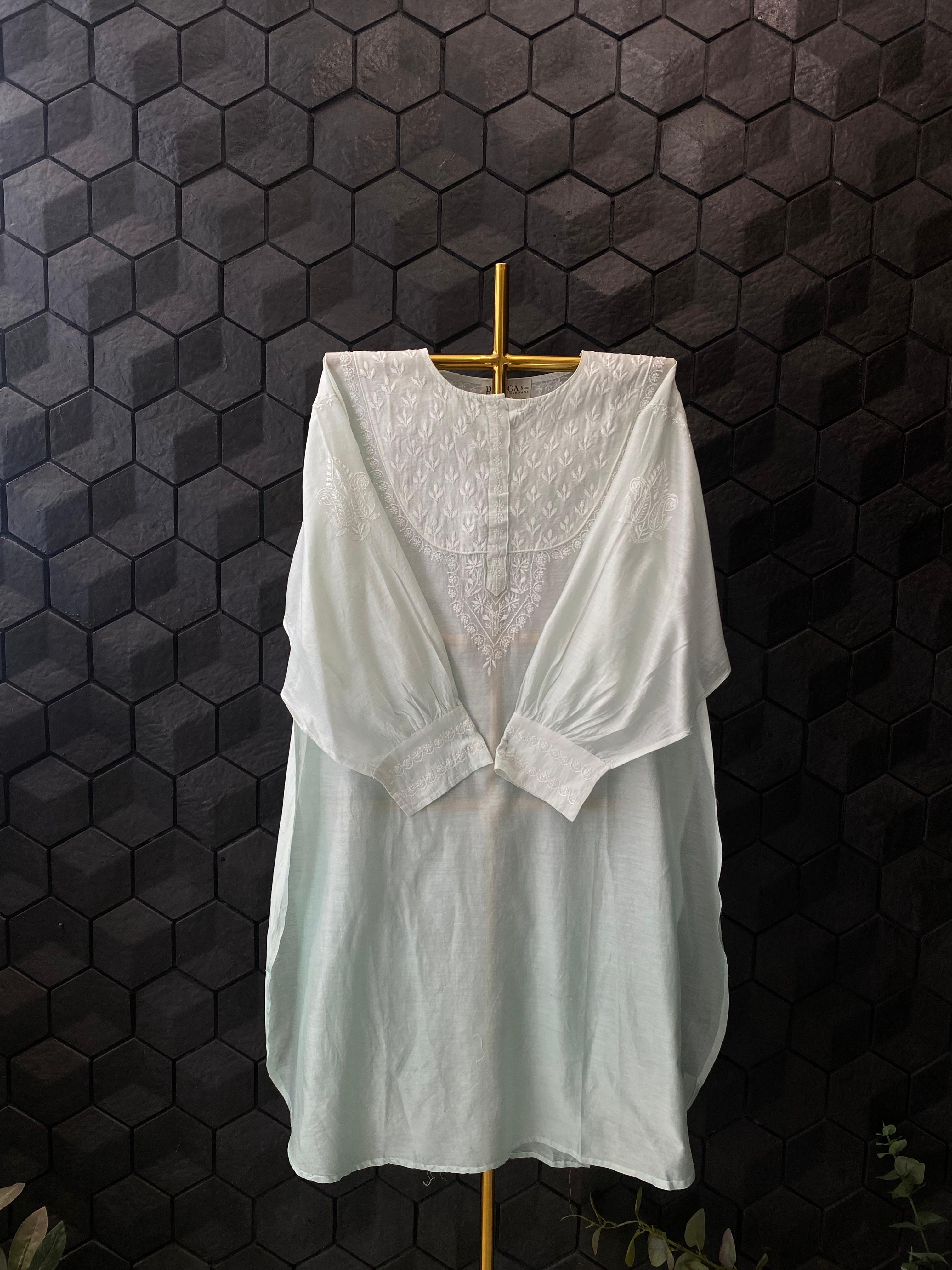 Sage Green Mul Chanderi Chikankari Shirt