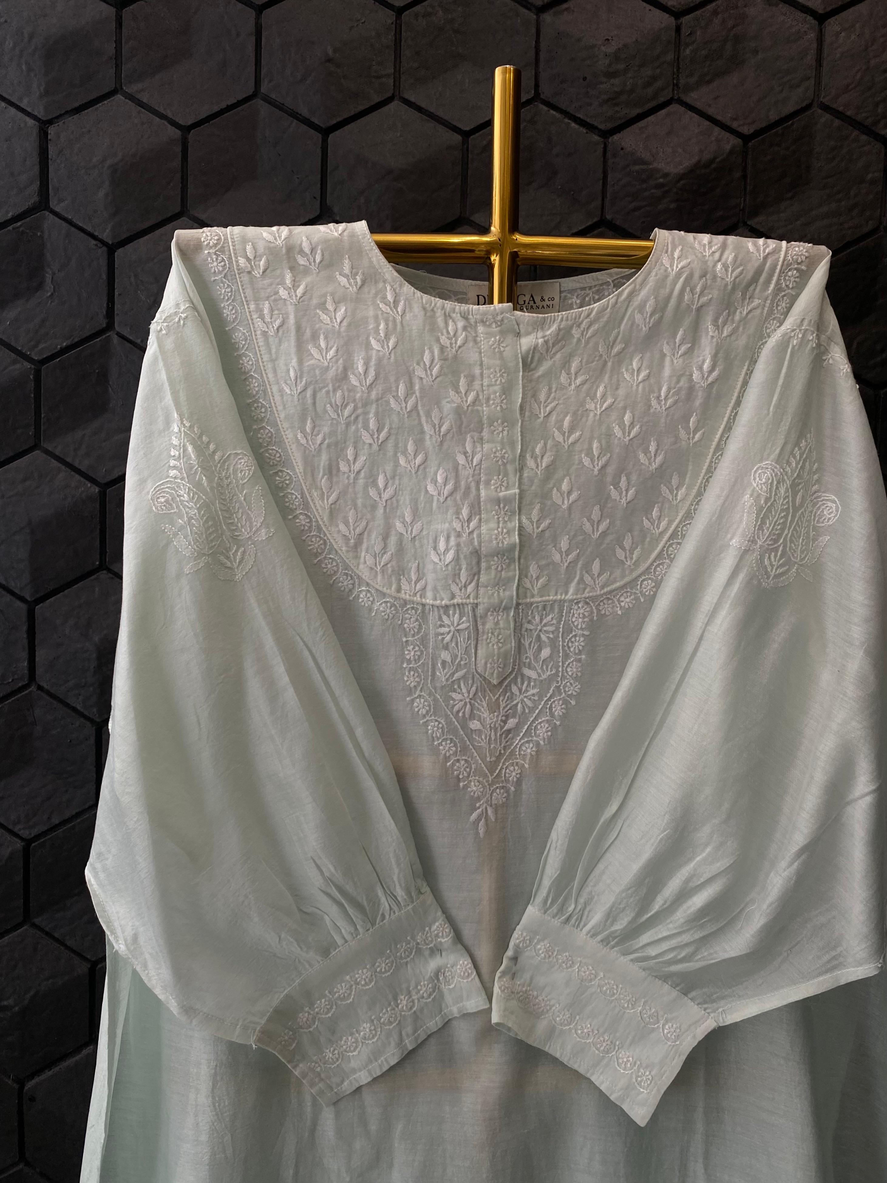Sage Green Mul Chanderi Chikankari Shirt
