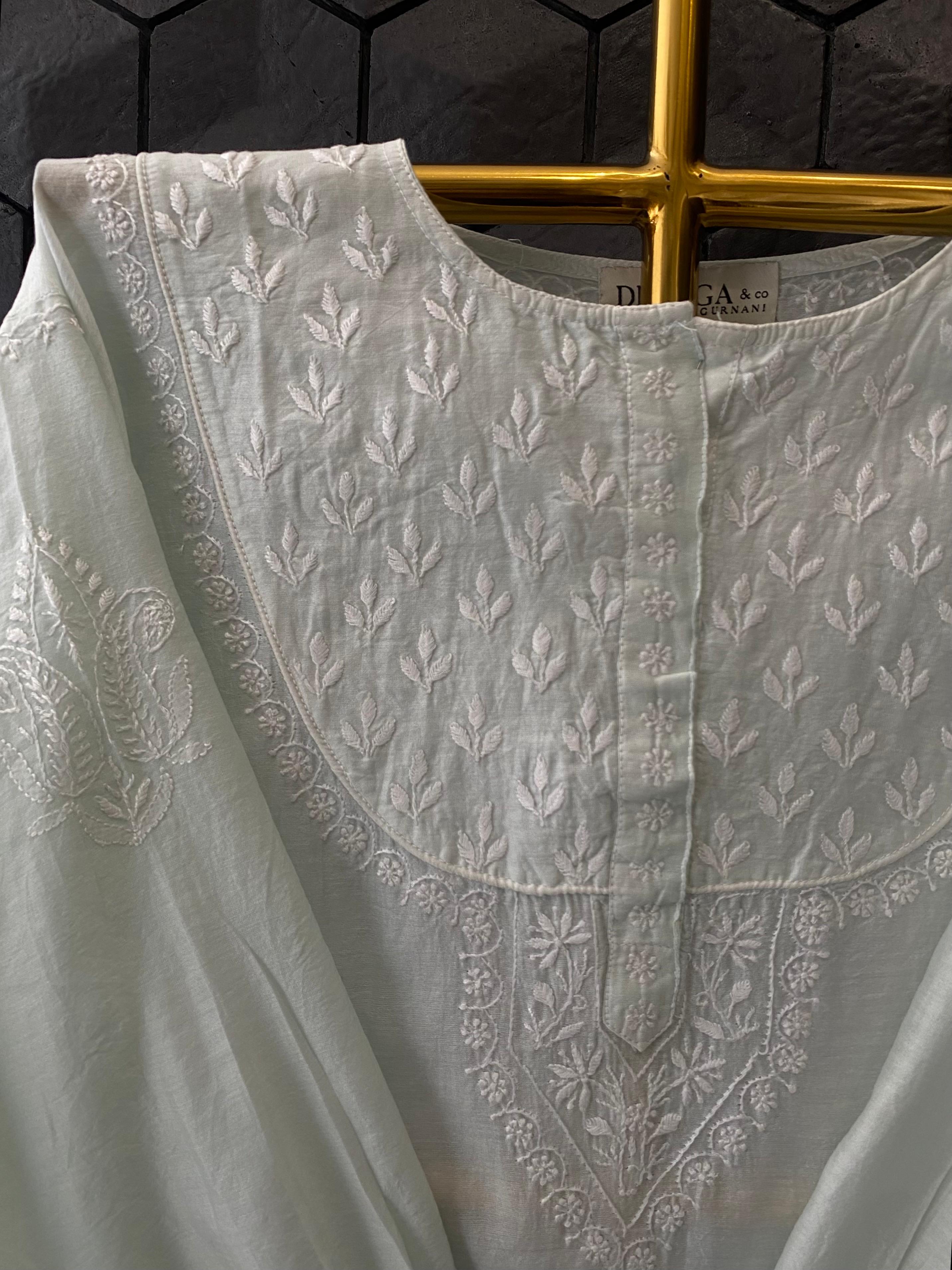 Sage Green Mul Chanderi Chikankari Shirt
