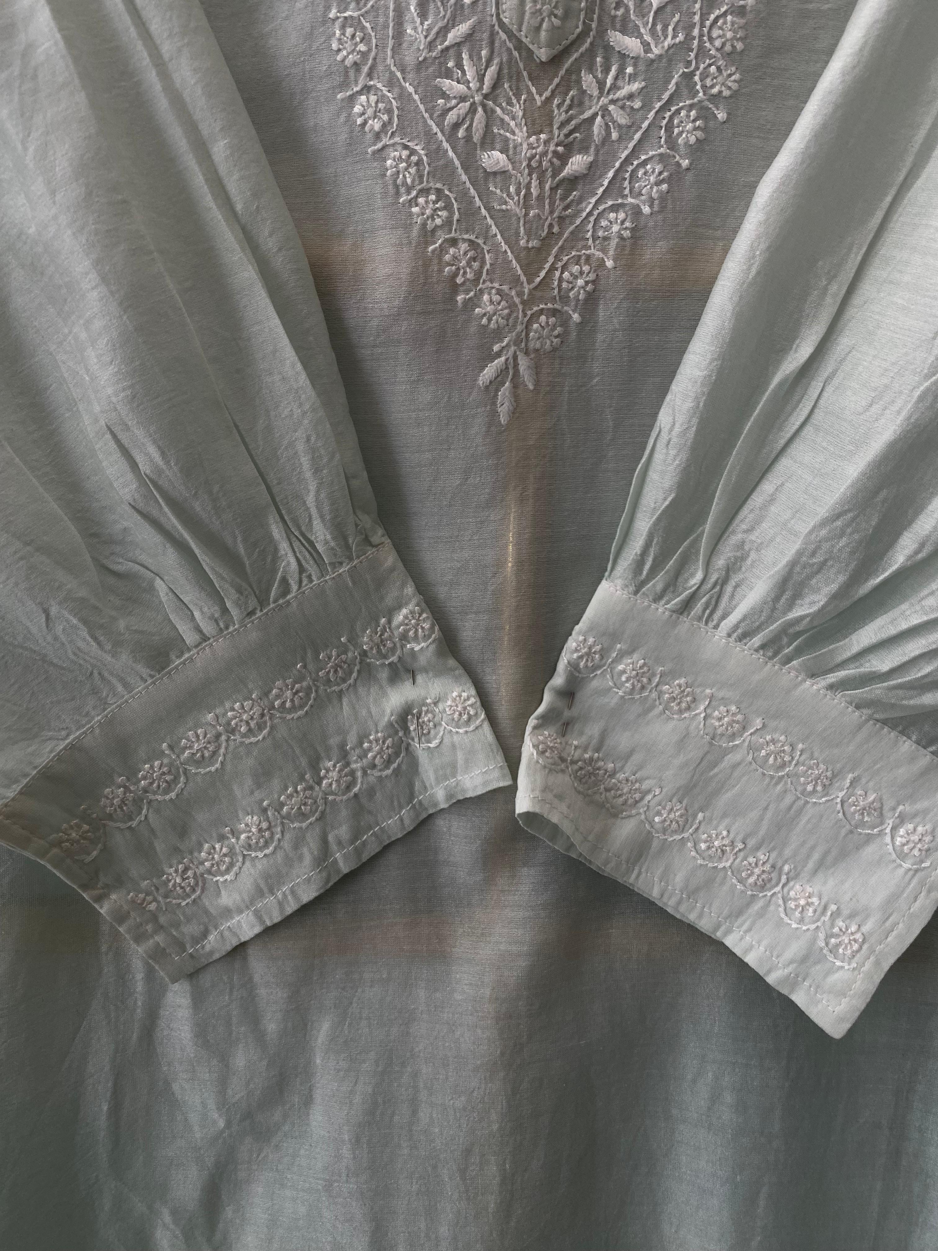 Sage Green Mul Chanderi Chikankari Shirt